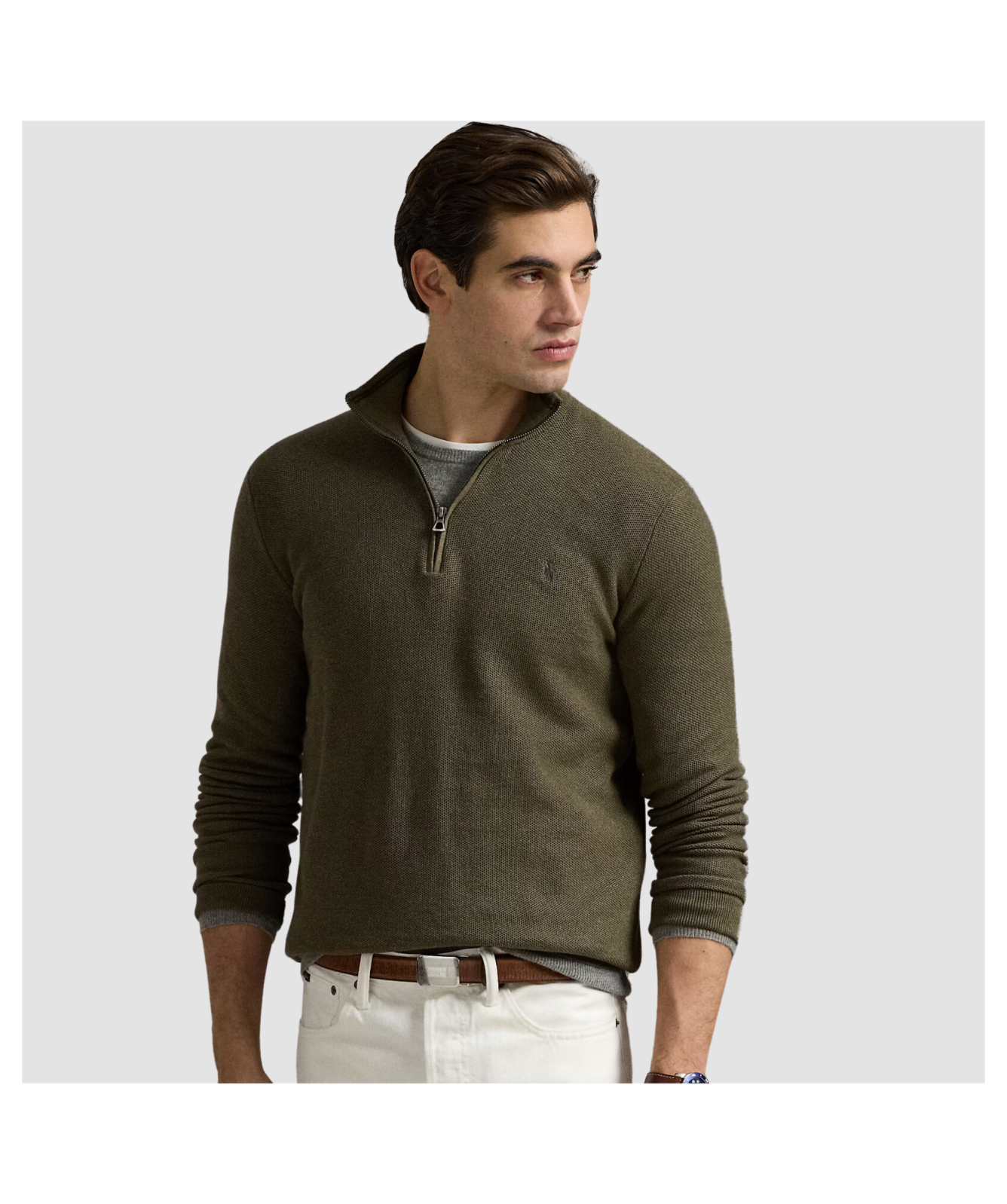 Polo Ralph Lauren Men's Mesh-Knit Quarter-Zip Jumper | Green - 651913