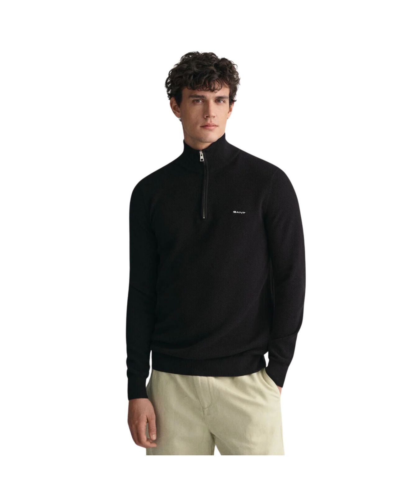 GANT Men's Cotton Piqué Half Zip Jumper | Black - 8040523-5, Navy