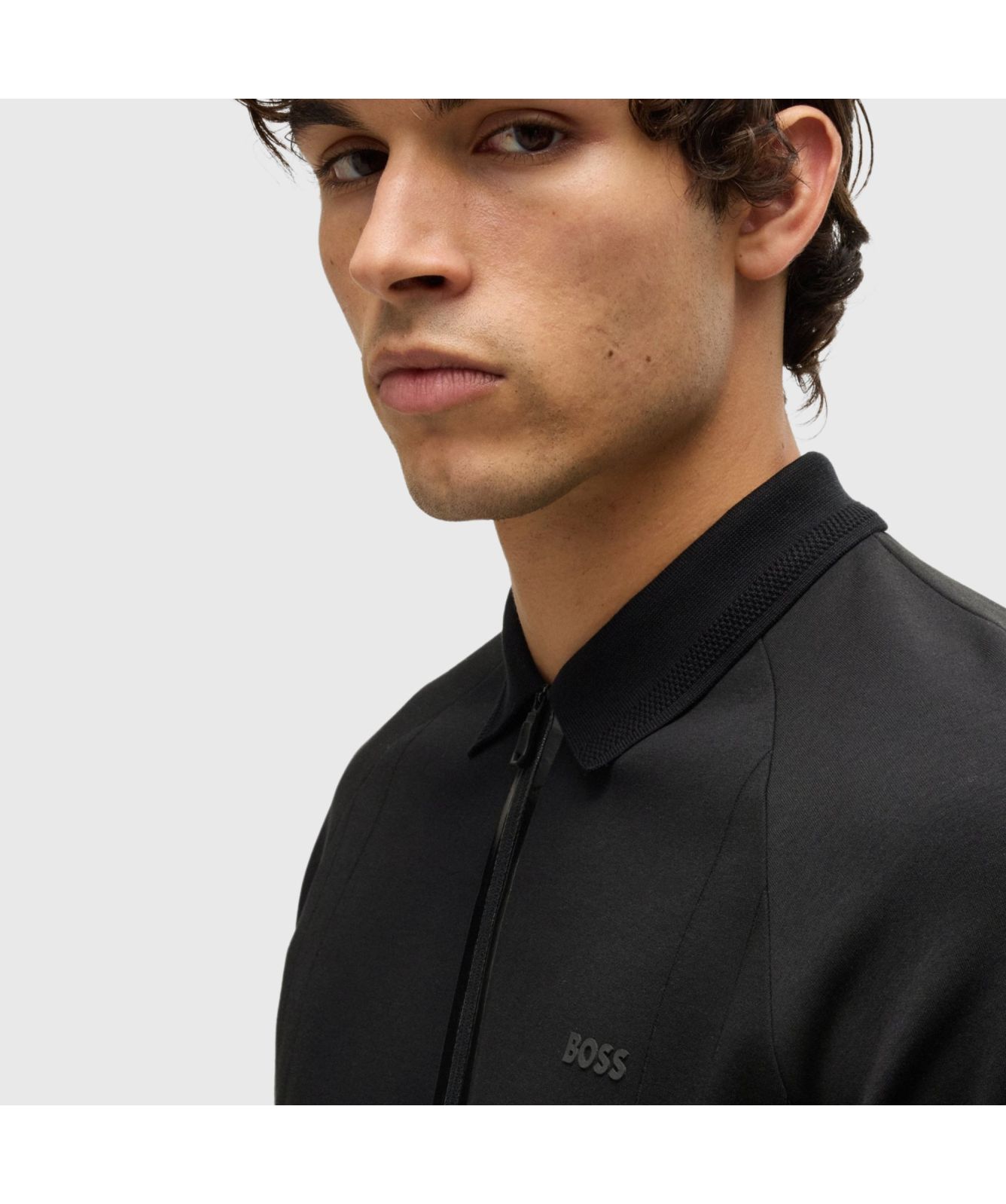Boss Philix Drop Needle AC Zip Placket Polo T-Shirt | Grey