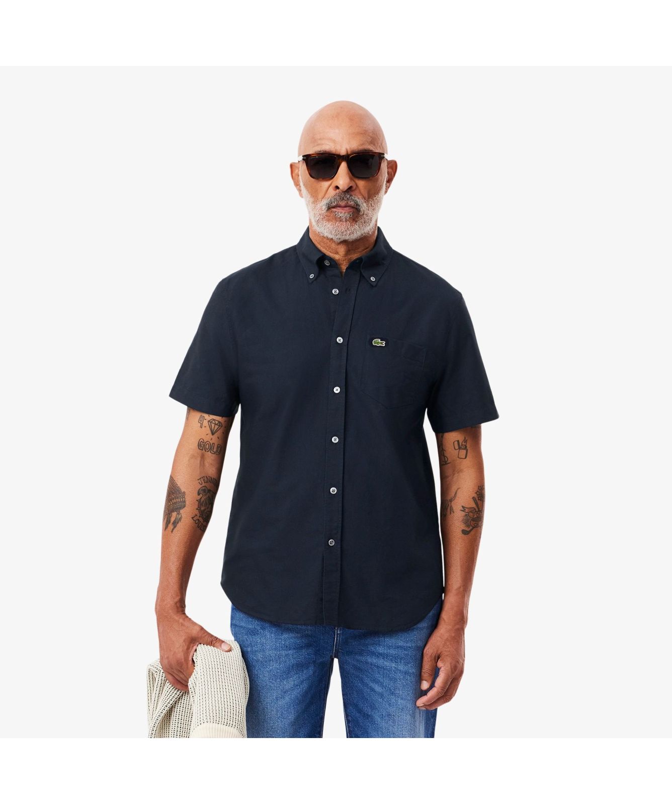Mens Lacoste Short Sleeve Oxford Shirt - Blue Mens Lacoste Short Sleeve Oxford Shirt - Blue