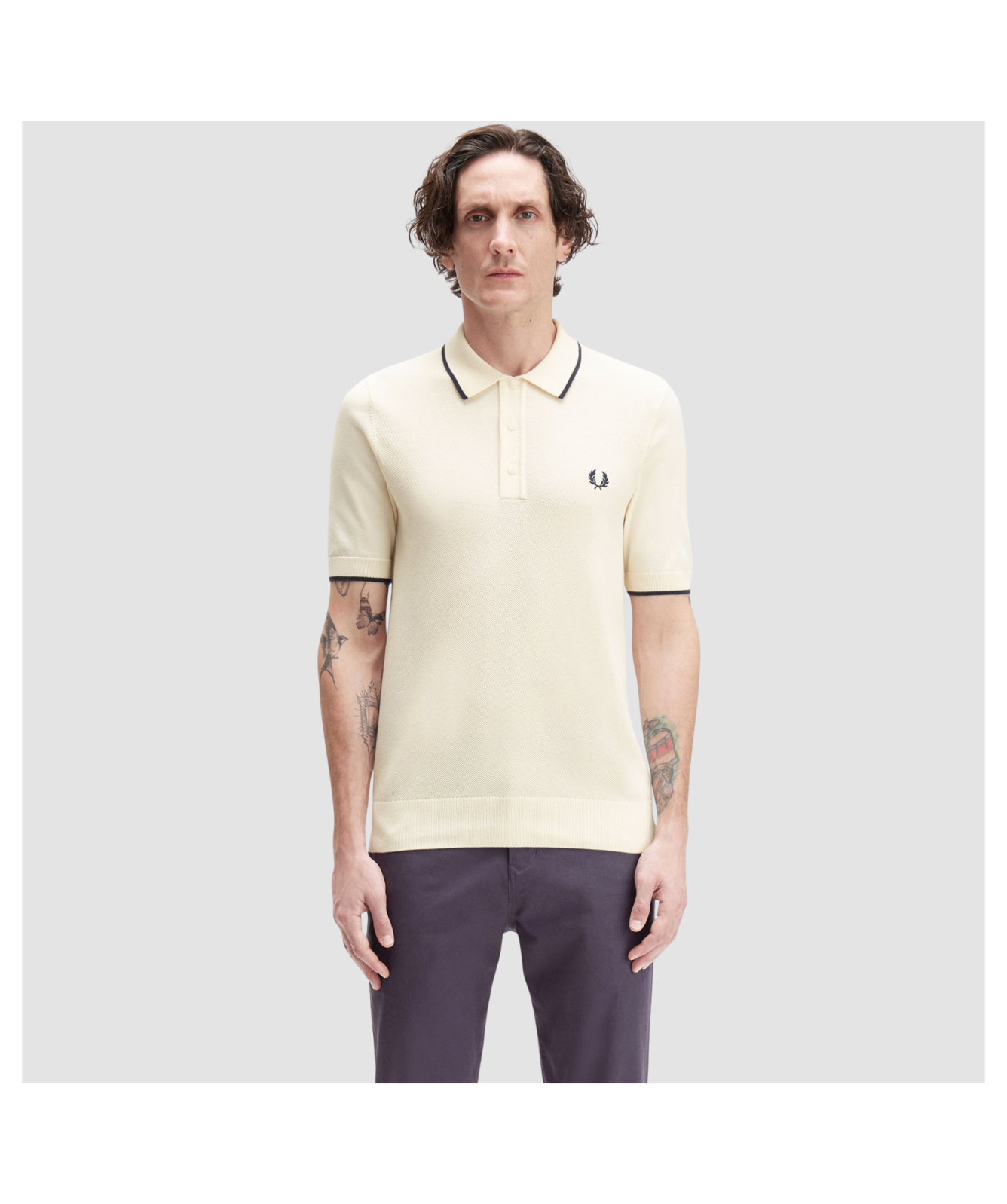 FRED PERRY Knitted Polo (そそ) Fred Perry Knitted Polo Shirt | Pique Stitch Knitted Shirt | Dark