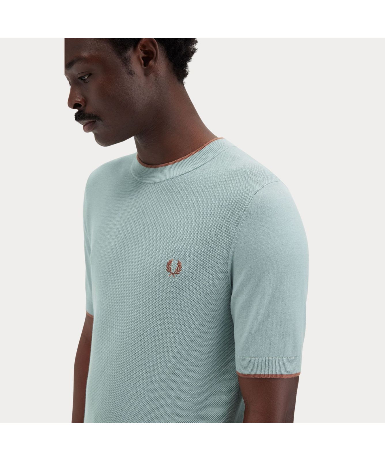 Fred Perry Textured Knitted Front Crew Neck T-Shirt | Sage-K7642