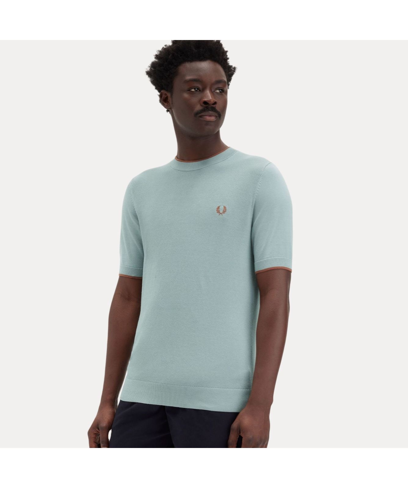 Fred Perry Textured Knitted Front Crew Neck T-Shirt | Sage-K7642