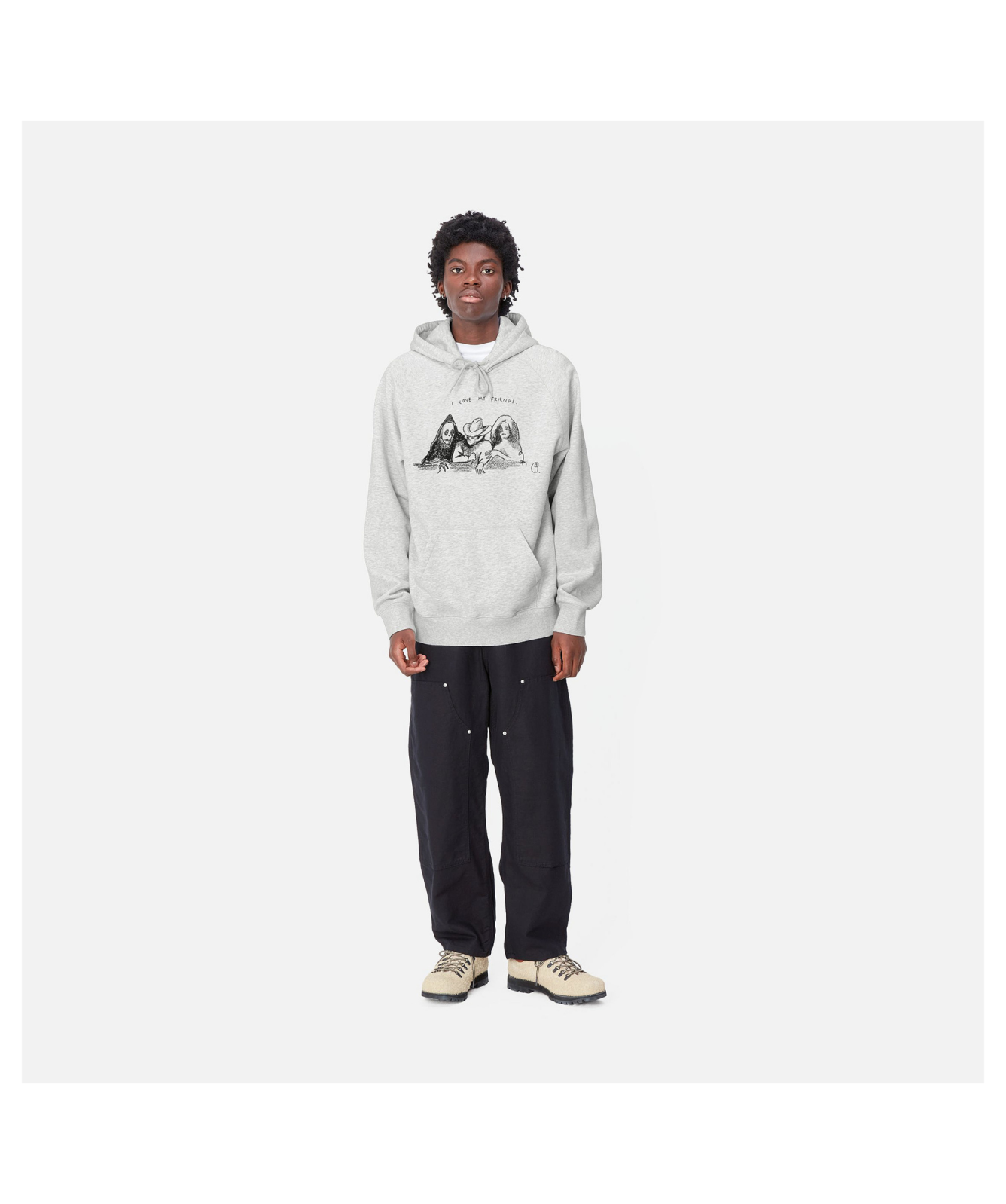 Carhartt WIP Pepe Friends Hoodie | Light Grey-I033934_00O