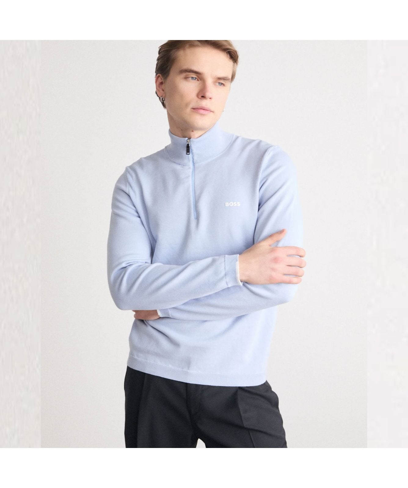 BOSS Ever X ¼zip Jumper in navy 50498518-402, sky blue