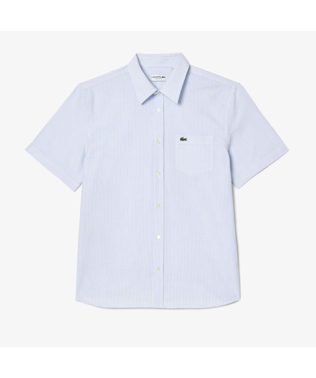 Lacoste Regular Fit Oxford Stripe Short Sleeve Shirt Blue-CH5624