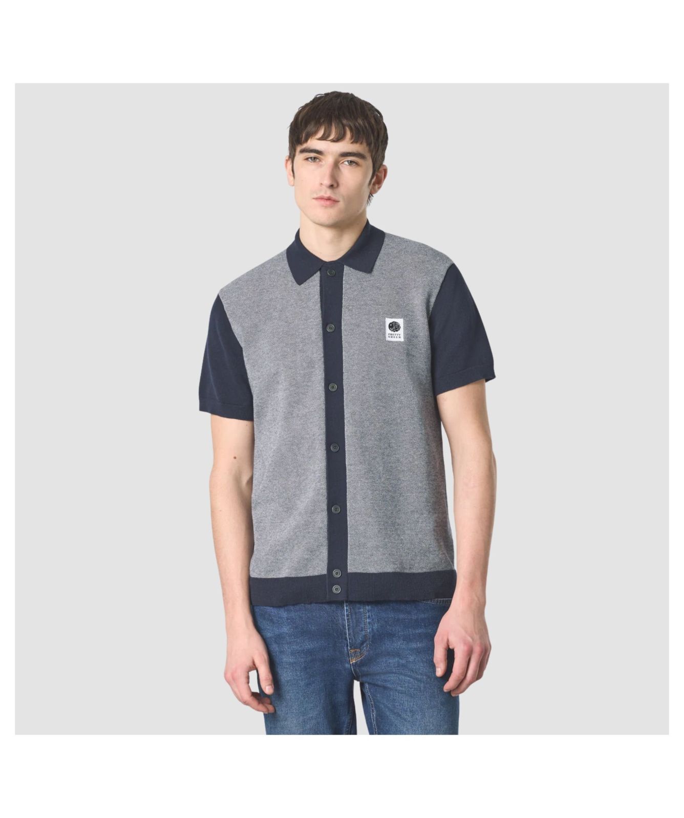 Men's Pretty Green Roxy Knit Short Sleeve Shirt - Grey | Kular Fashion