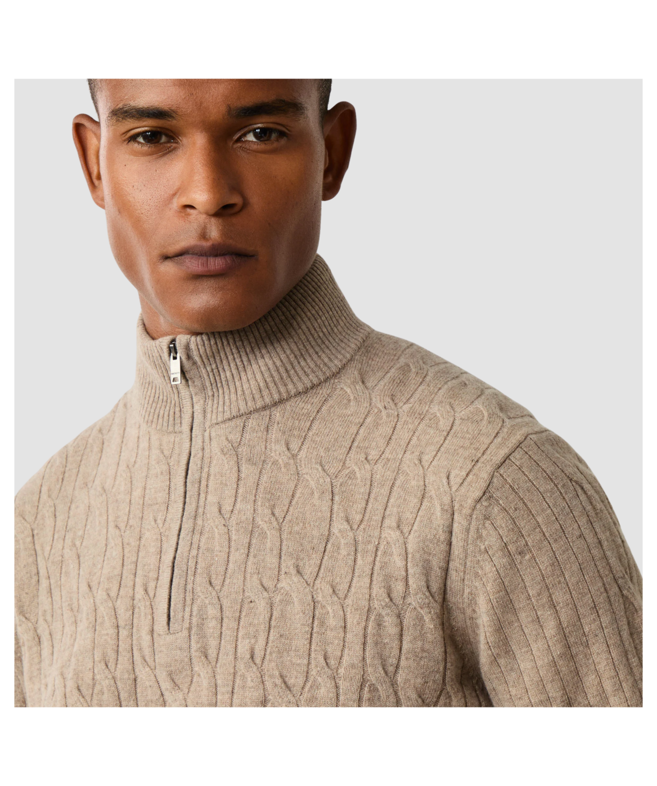 Hackett London Knitwear | Lambswool Cable Quarter Zip Jumper