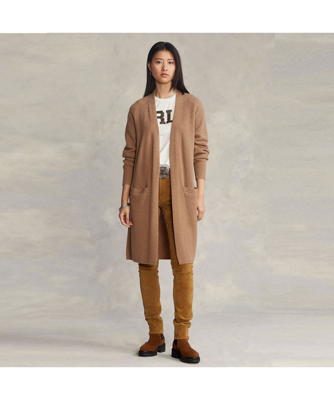 Polo Ralph Lauren Ribbed Wool-Blend Cardigan Camel Melange