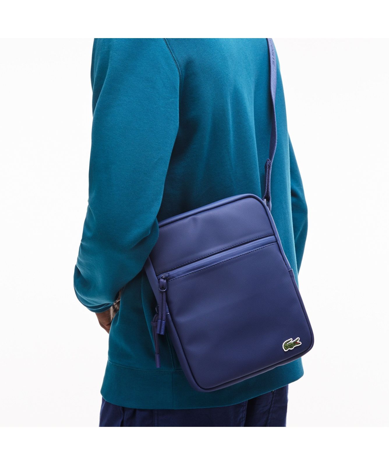 Lacoste Piqué Canvas Zip Bag | Blue - NH2885PO