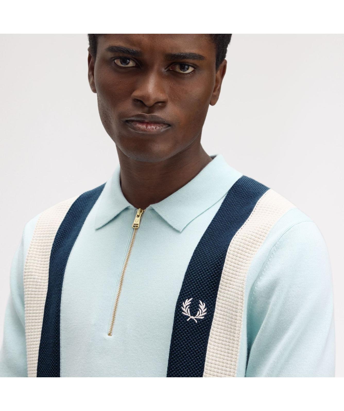 Fred Perry Multi Texture Knitted Polo Shirt | Light Ice - K1353