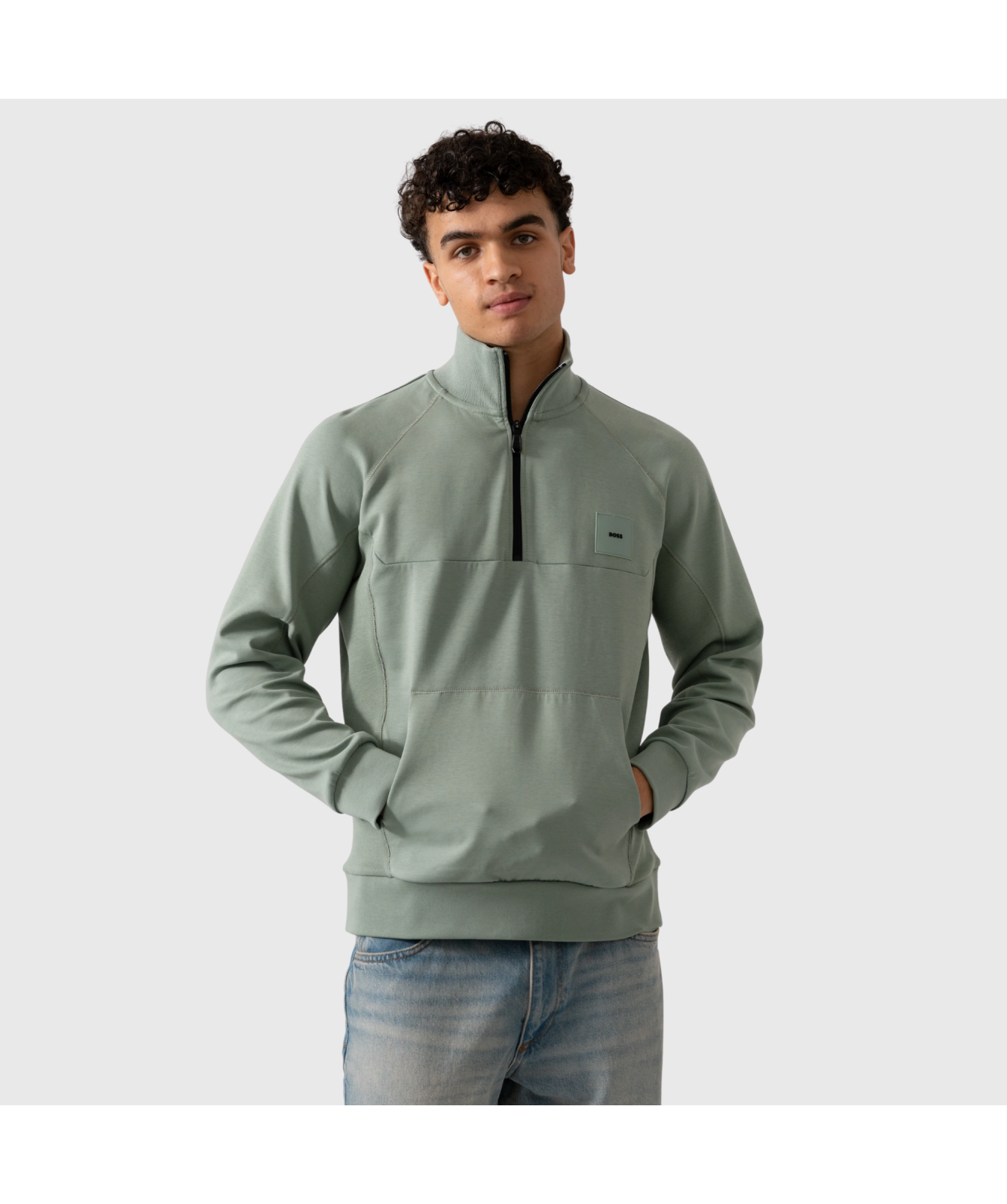 BOSS Sweat Rib Half Zip Sweatshirt | (50537206) Sage-357