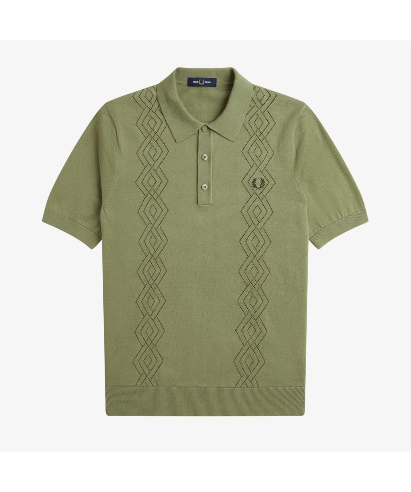 Fred Perry Pointelle Knitted Short Sleeve Shirt | Olive - K9749