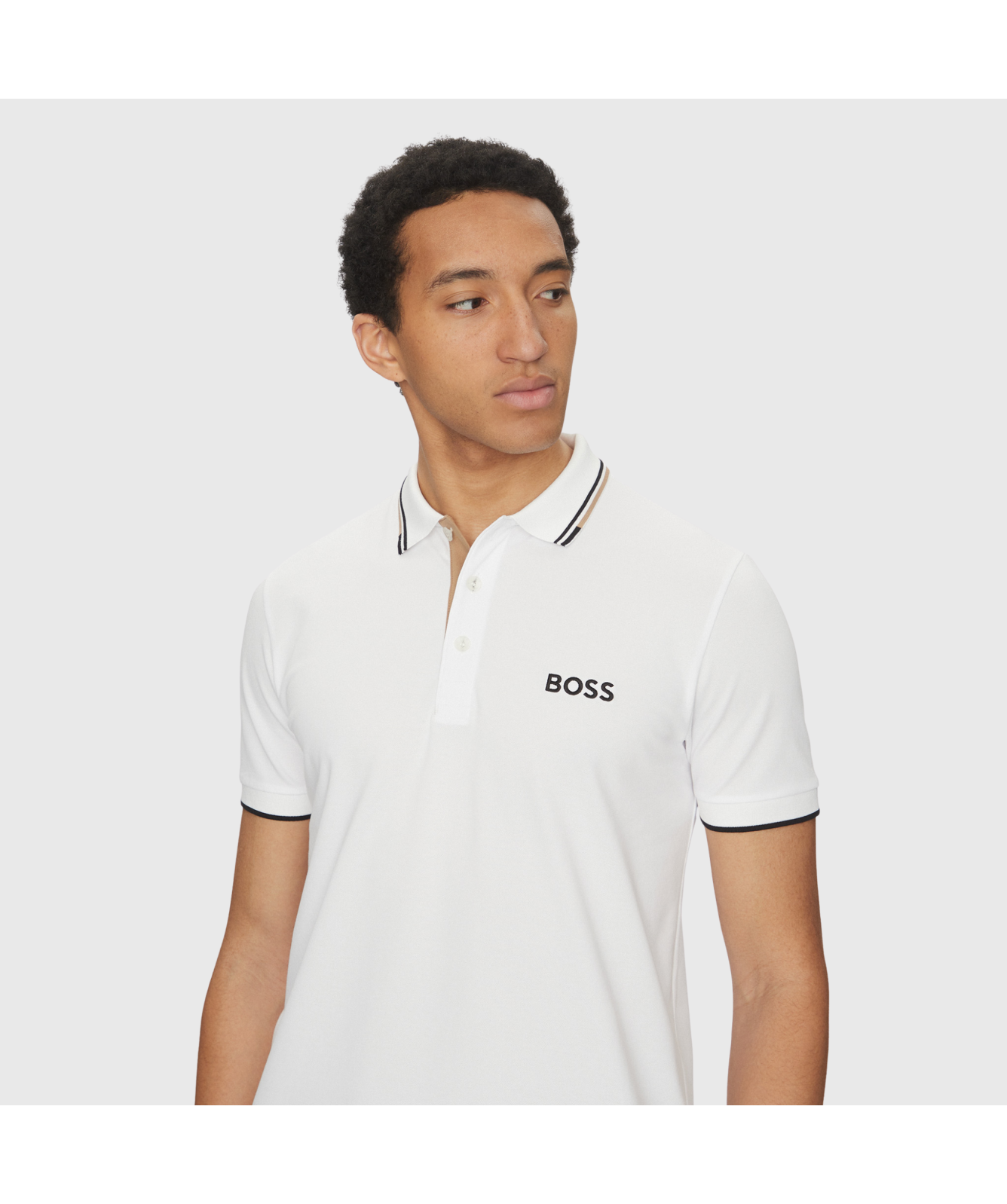 BOSS Cotton-Blend Polo Shirt With Contrast Logos White