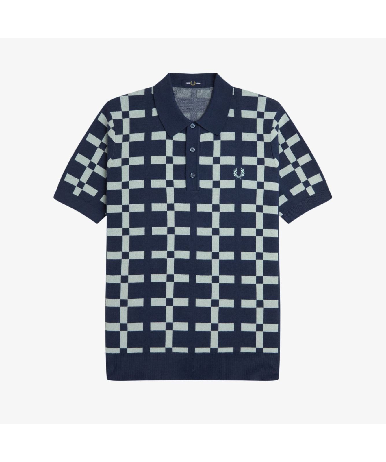 Fred Perry Geometric Jacquard Knit Shirt | Tennis Blue - K9719-X86