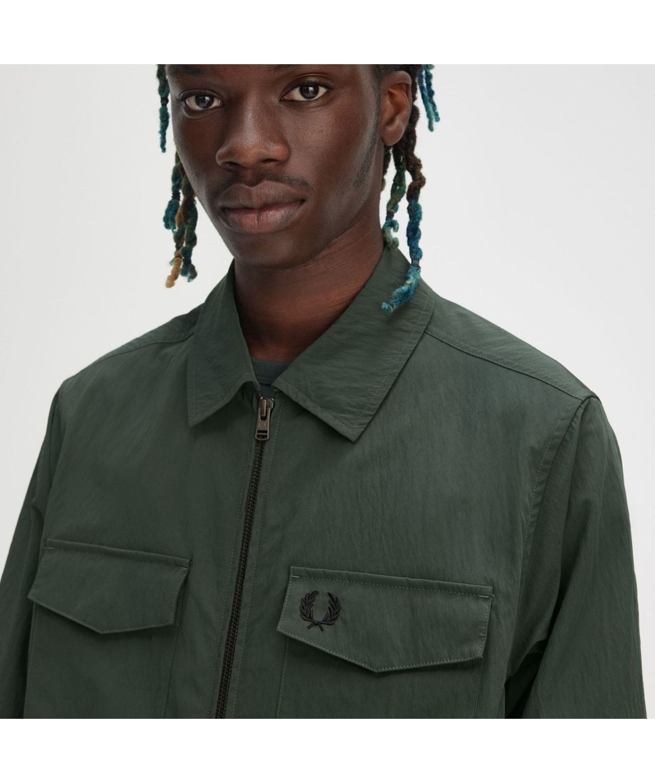 Fred Perry Zip Through Overshirt | Green - M5684-X89, Olive Mint