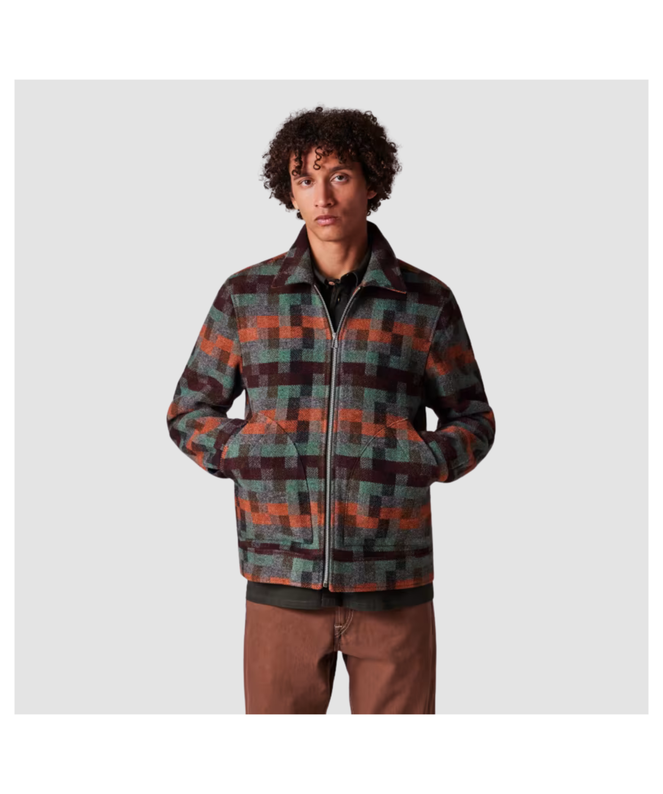 Paul Smith Jacquard Check Wool Zip Jacket | Teal - M2R-669Z-T22492