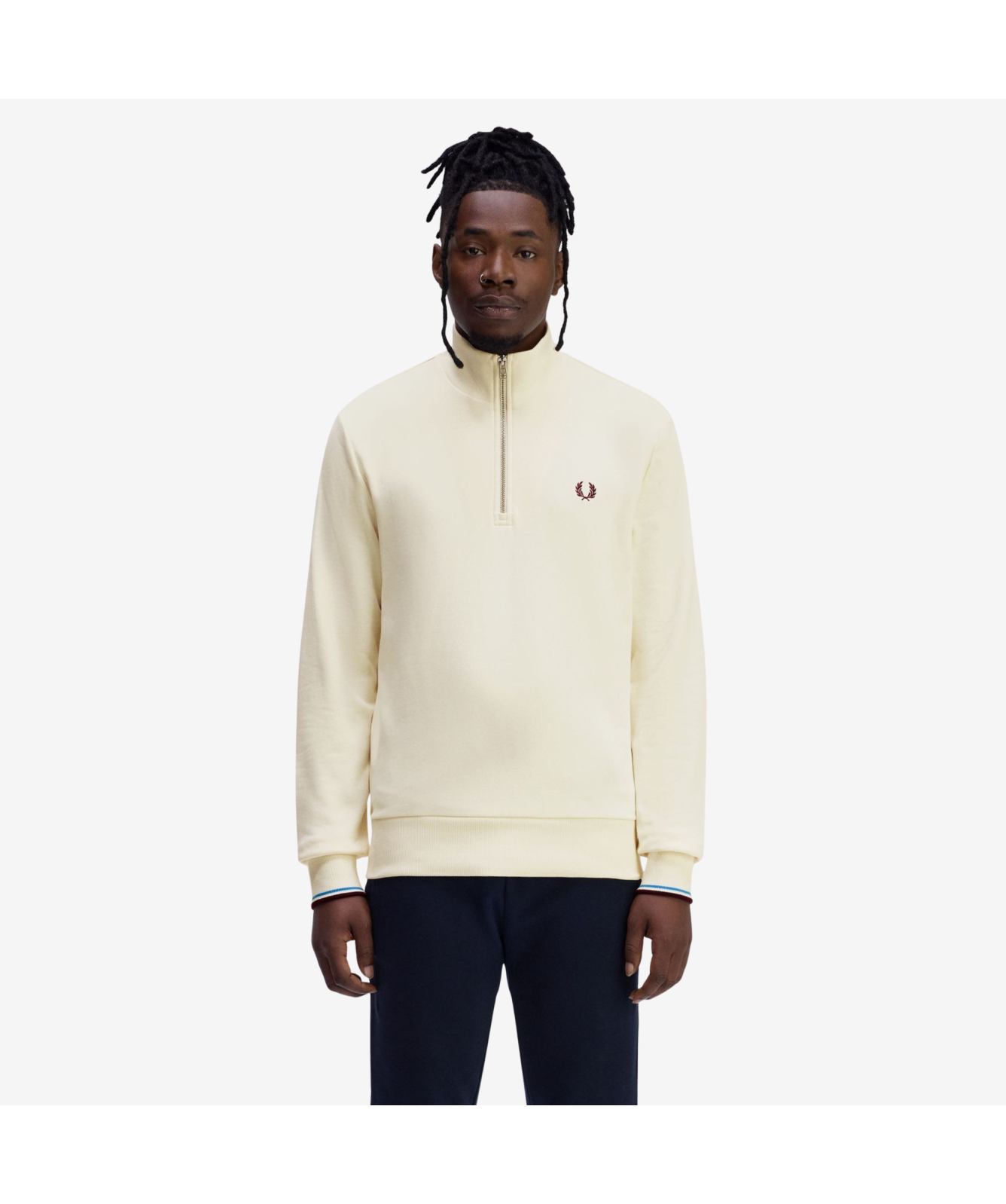 Fred Perry Half Zip Sweatshirt | Ecru- M3574-Z46, Sport Green