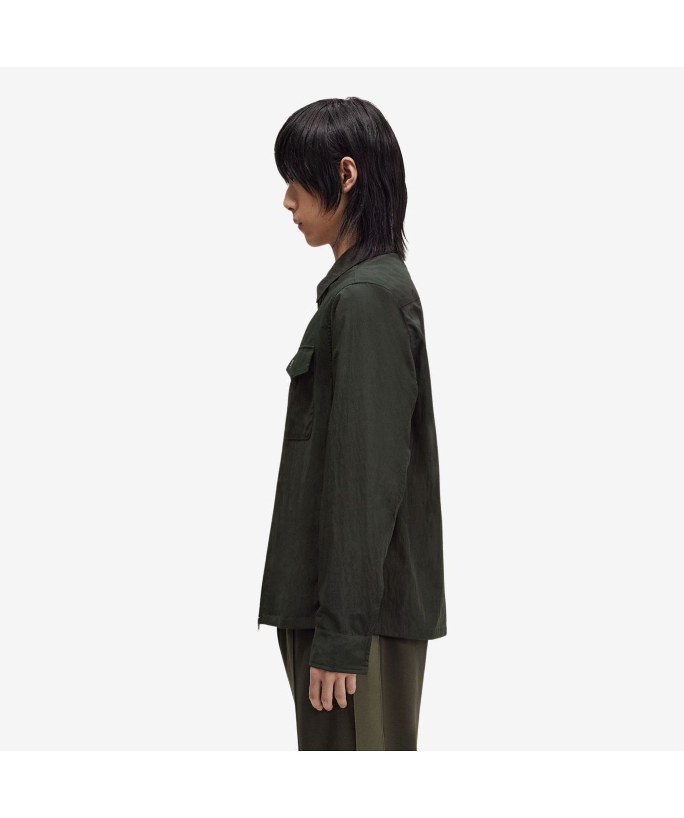【極美品】FRED PERRY Collarless Overshirt Fred Perry Collarless Regular Fit Long Sleeve Overshirt