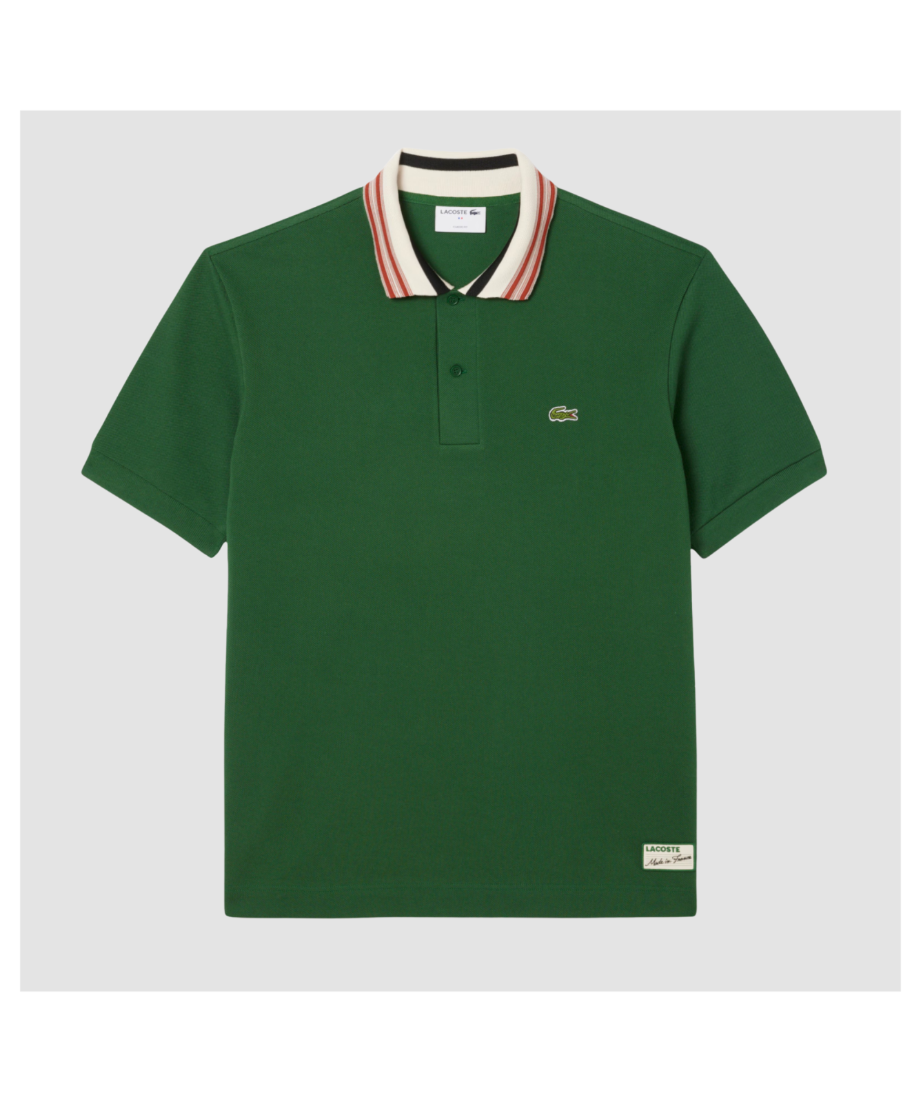 Lacoste French Made Classic Fit Stripe Collar Polo Shirt | Ecru
