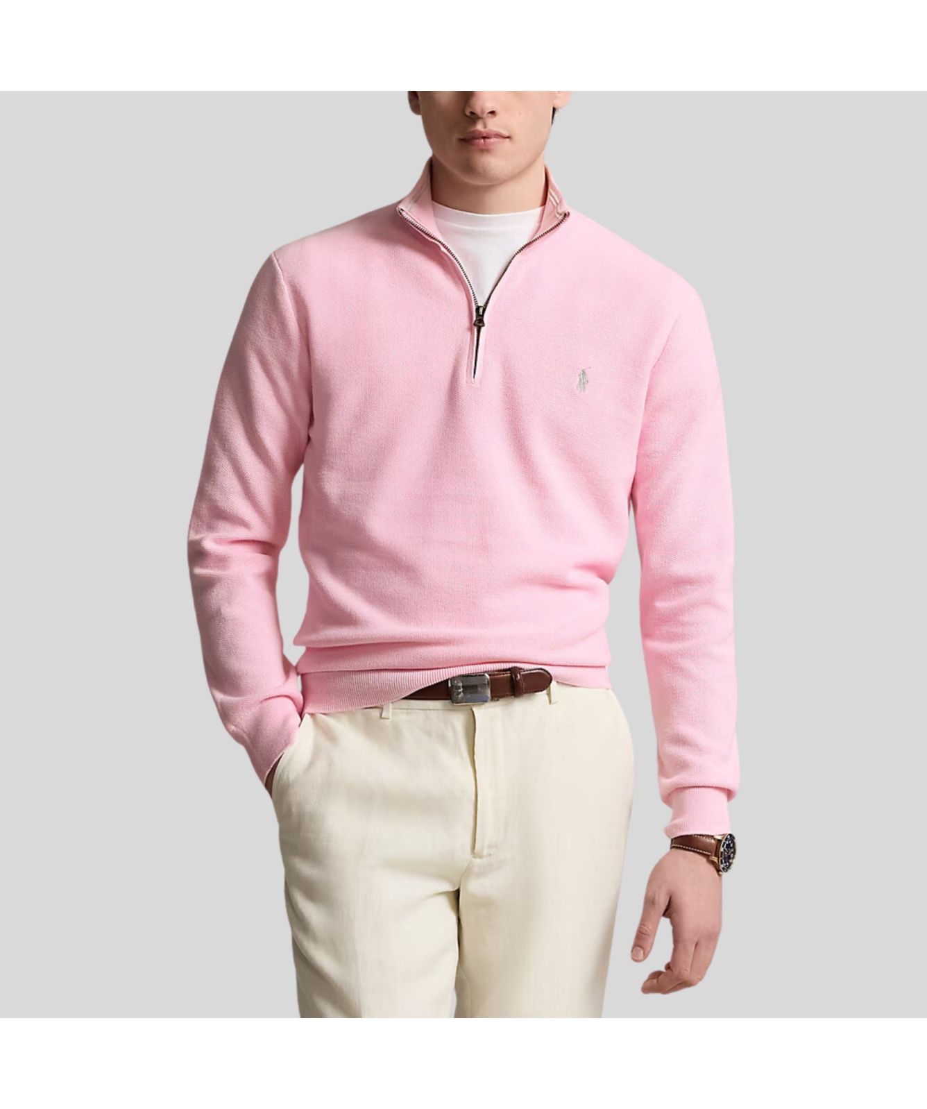 Polo Ralph Lauren Honeycomb Pattern ¼ Zip Cotton Sweatshirt in