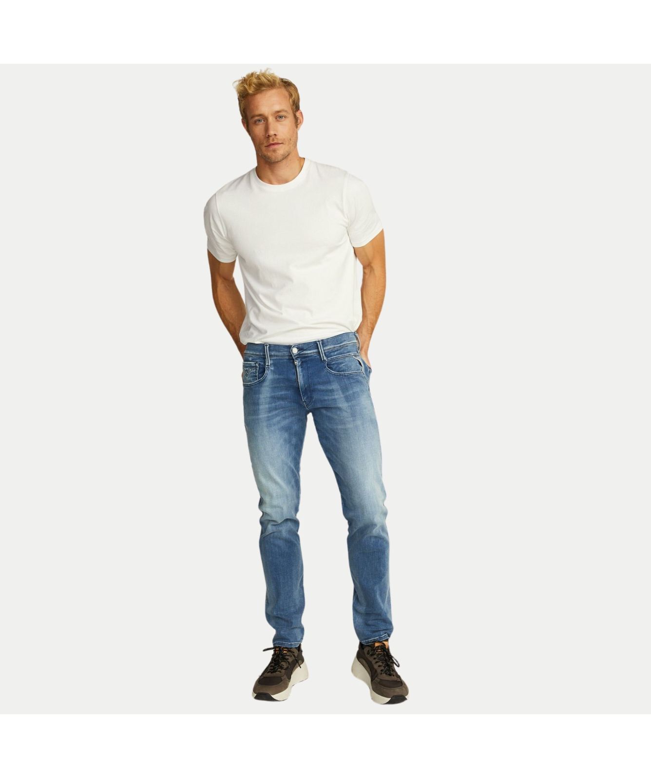 Replay Anbass M914Y Hyperflex White Shades Slim Fit Jean | Light