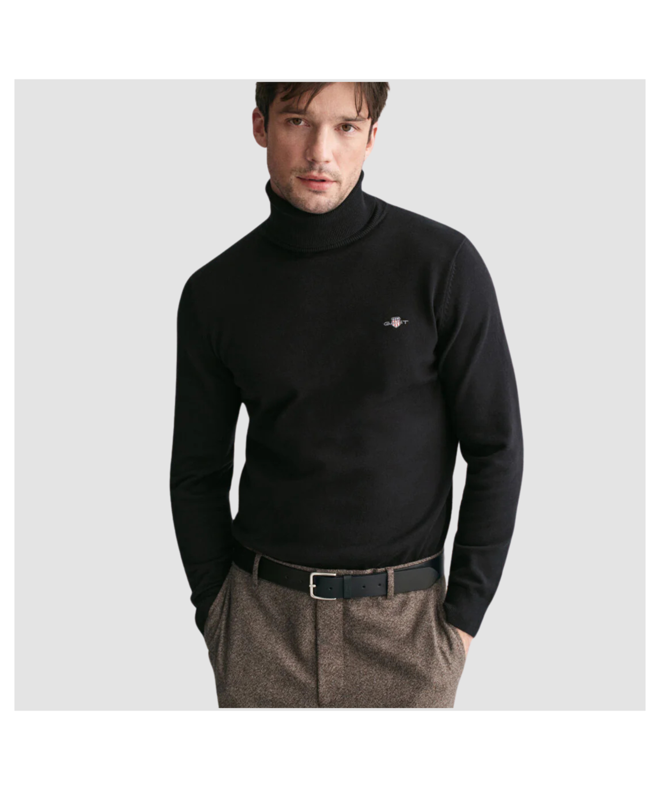 Black Turtleneck Mens Cotton Roll Neck GANT Men's Classic Cotton