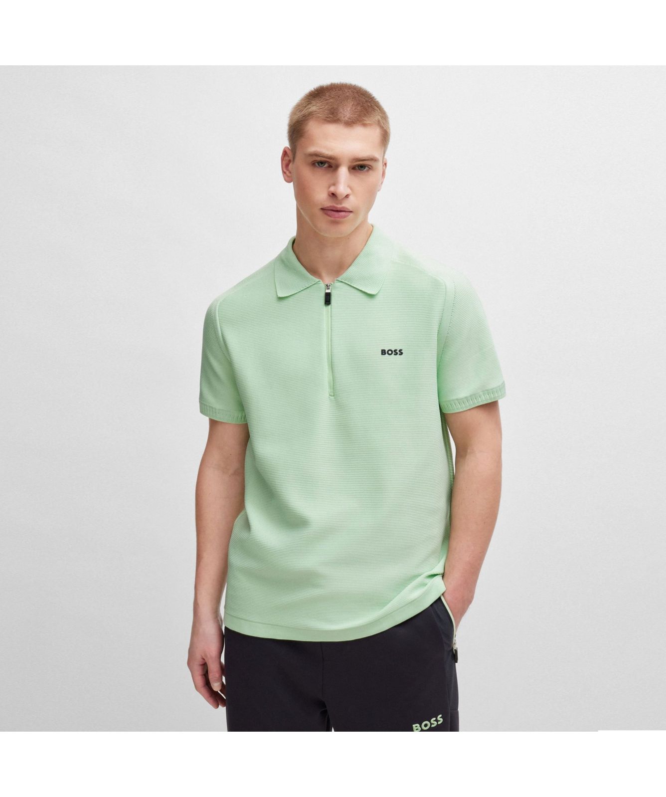 BOSS Men's Zayno Zip Short Sleeve Sweater | Mint or Sky Blue