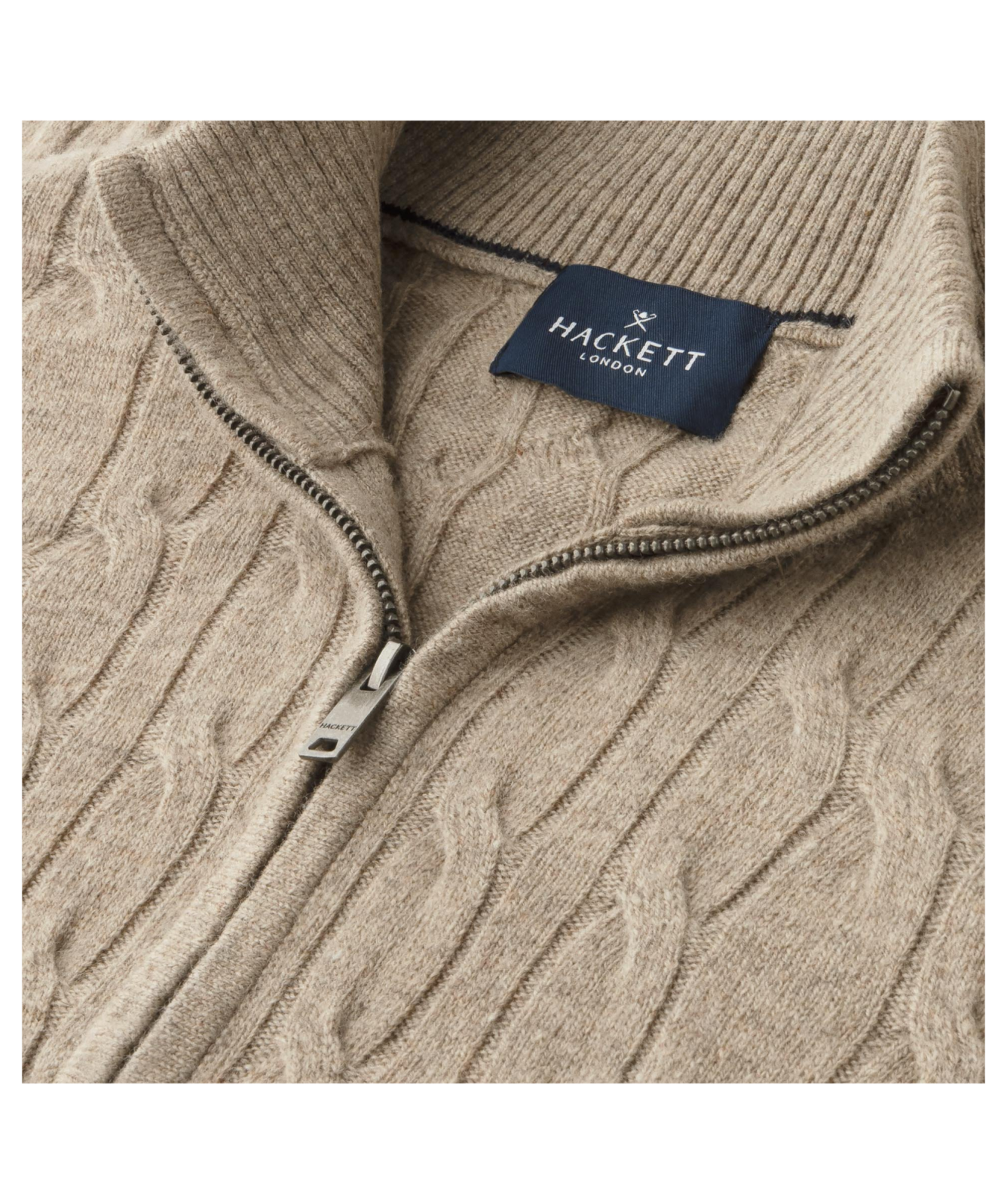 Hackett London Knitwear | Lambswool Cable Quarter Zip Jumper