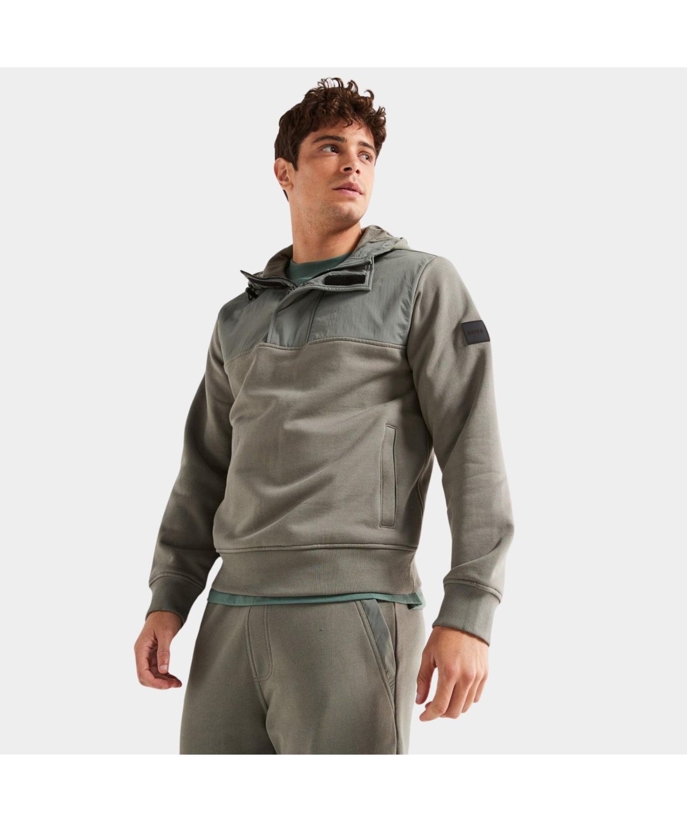 BOSS Zetwillnylon2 ¼ Zip Hood Sweat | Khaki-50523936-076