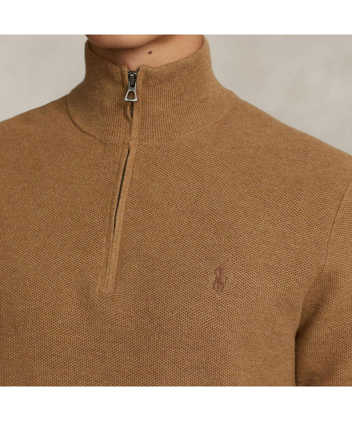 Polo Ralph Lauren Honeycomb Texture ¼ Zip Jumper | brown
