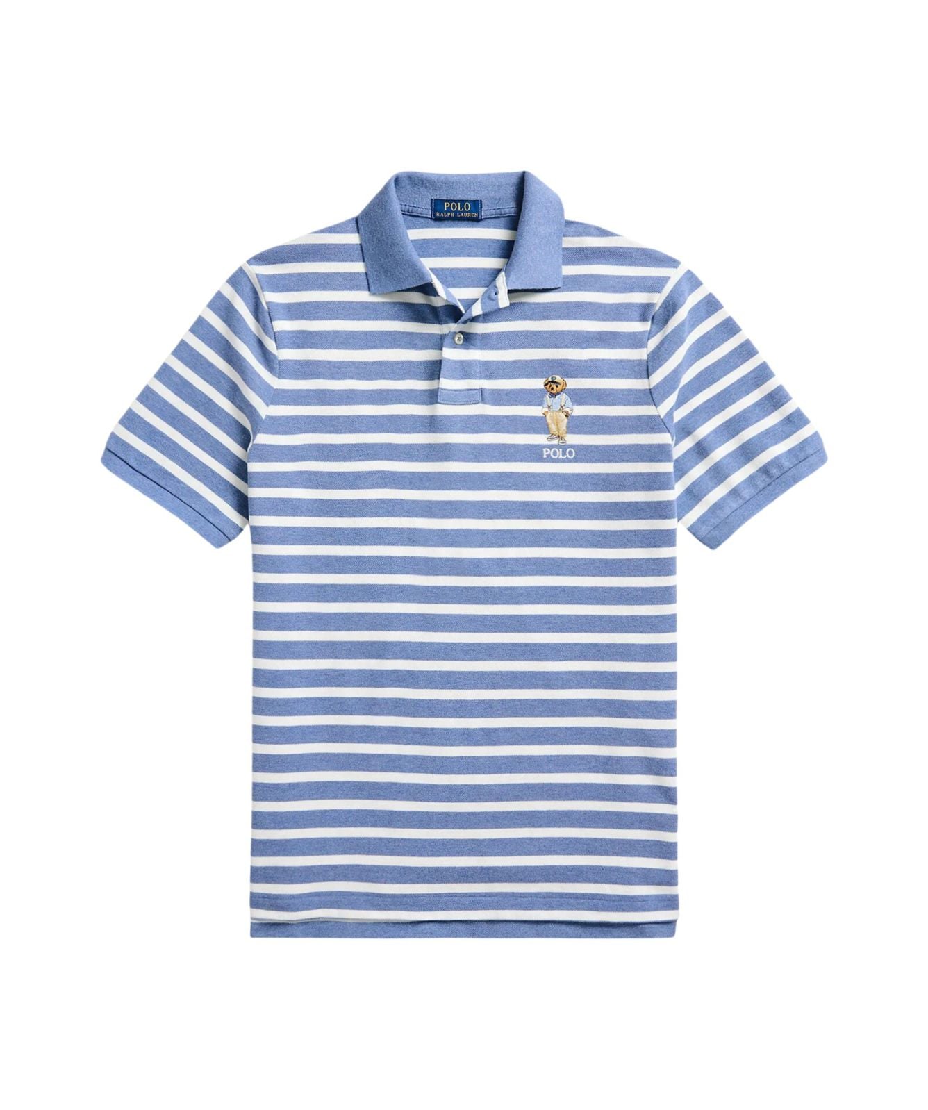 Polo Ralph Lauren Bear Logo Stripe Short Sleeved Polo Shirt Blue