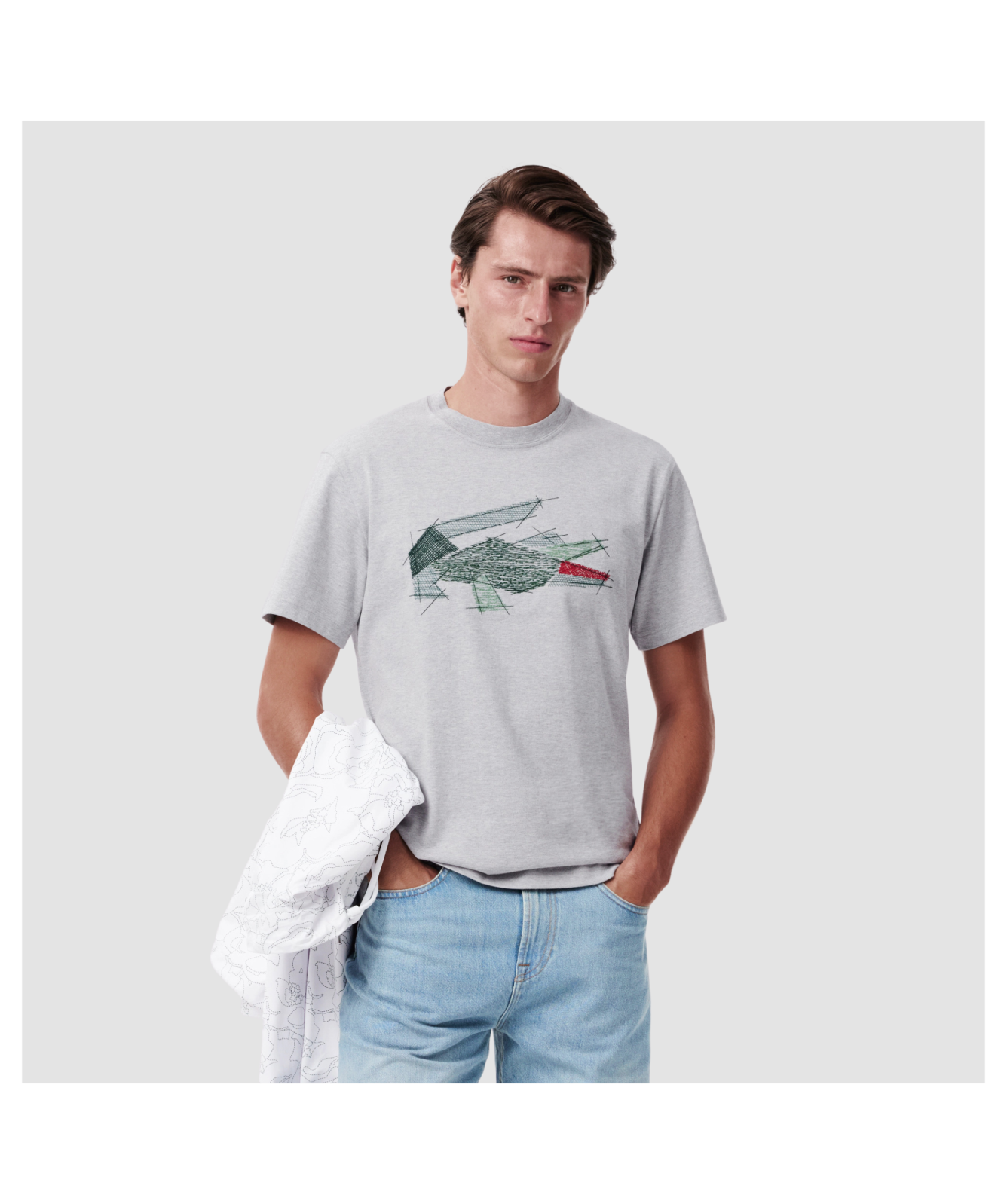 Lacoste Men's Stitch Crocodile Graphic T-Shirt | Grey - TH3603-00