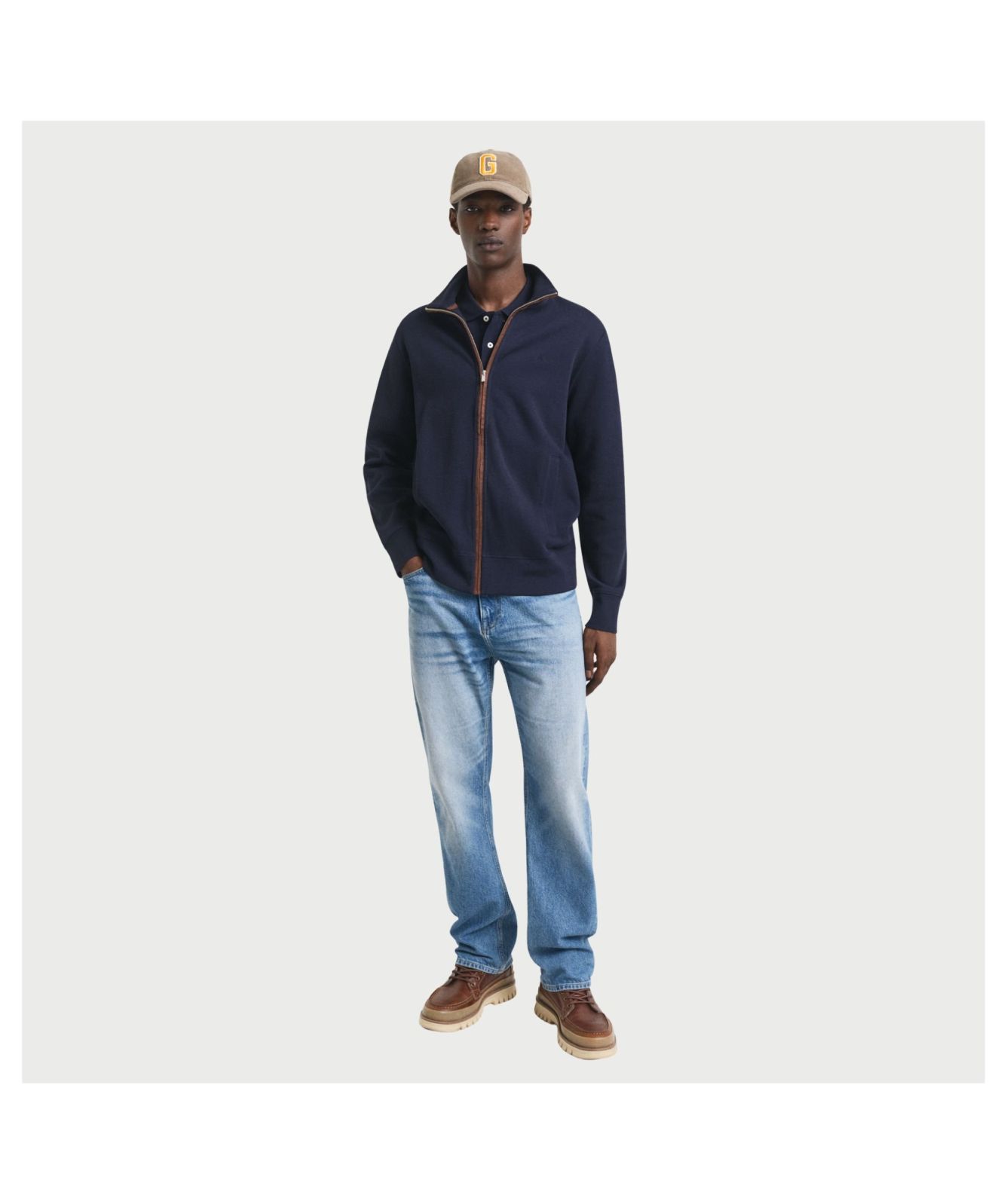 GANT Sacker Rib Full-Zip Cardigan | Evening Blue - 2028042-433