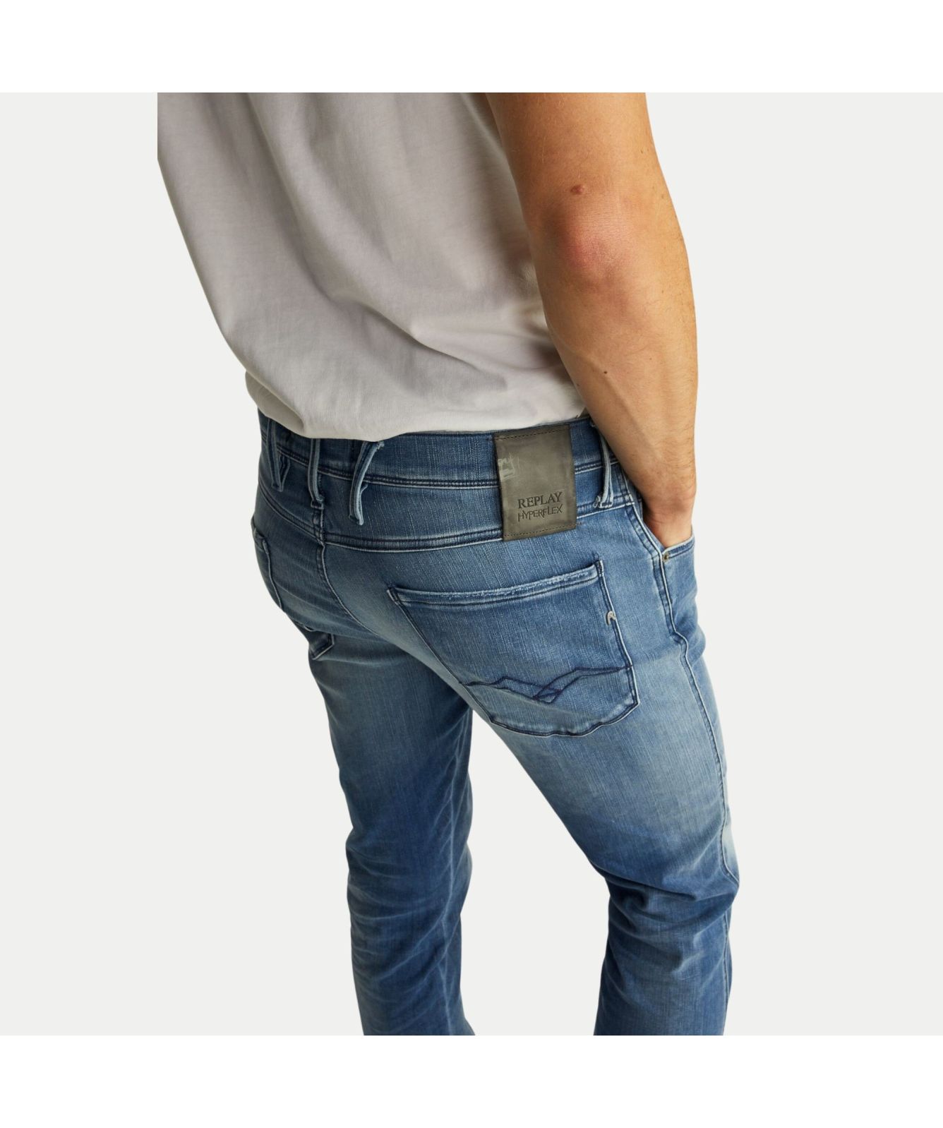 Replay Anbass M914Y Hyperflex White Shades Slim Fit Jean | Light