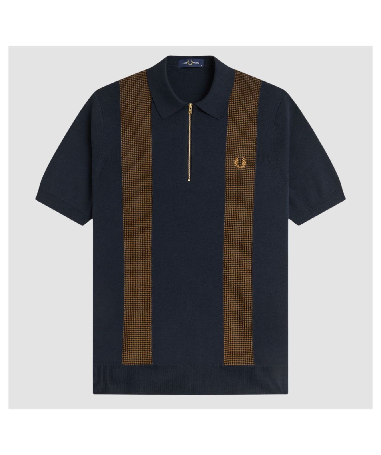 Men's Fred Perry Panel Detail Knitted Polo Shirt - Navy | Kular