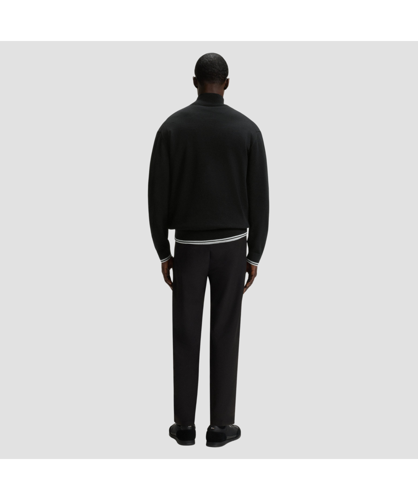 BOSS Zip-Neck Cotton-Blend Sweater With Stripe Details | Black