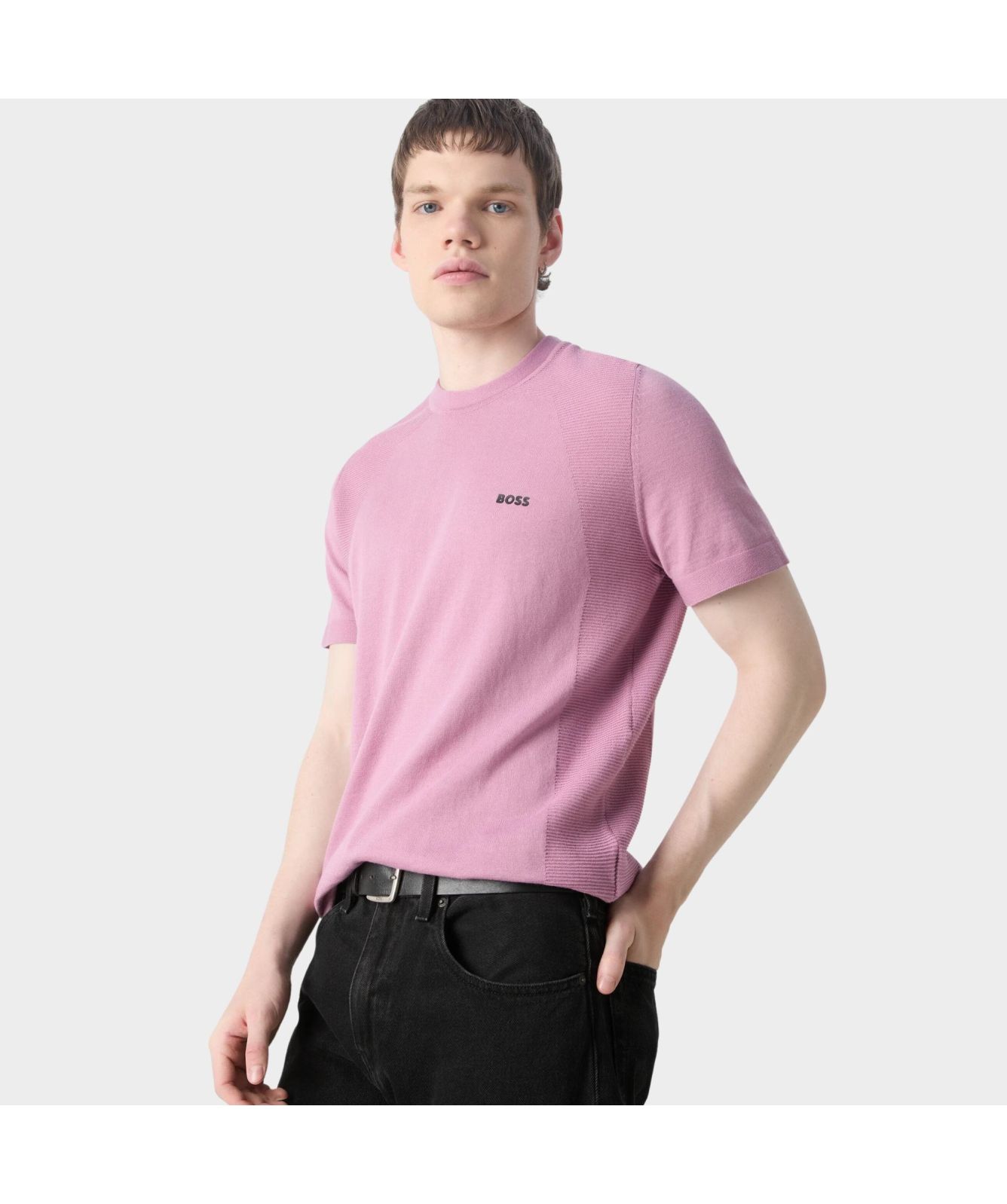 Boss Momentum Lite Knit T-Shirt in beige-50520683-271-lilac