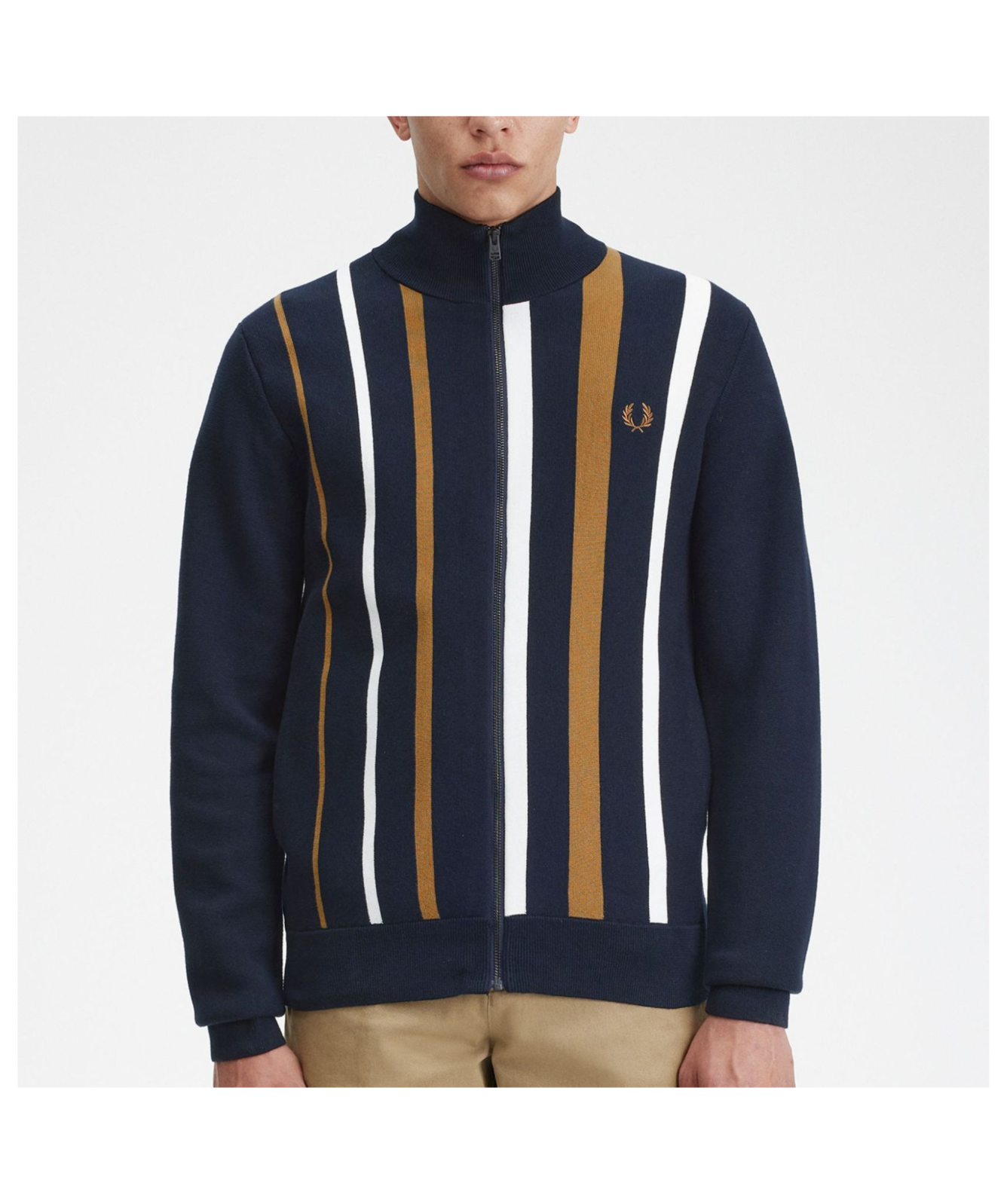 Fred Perry Men's Striped Knitted Track Jacket | Navy - K7621