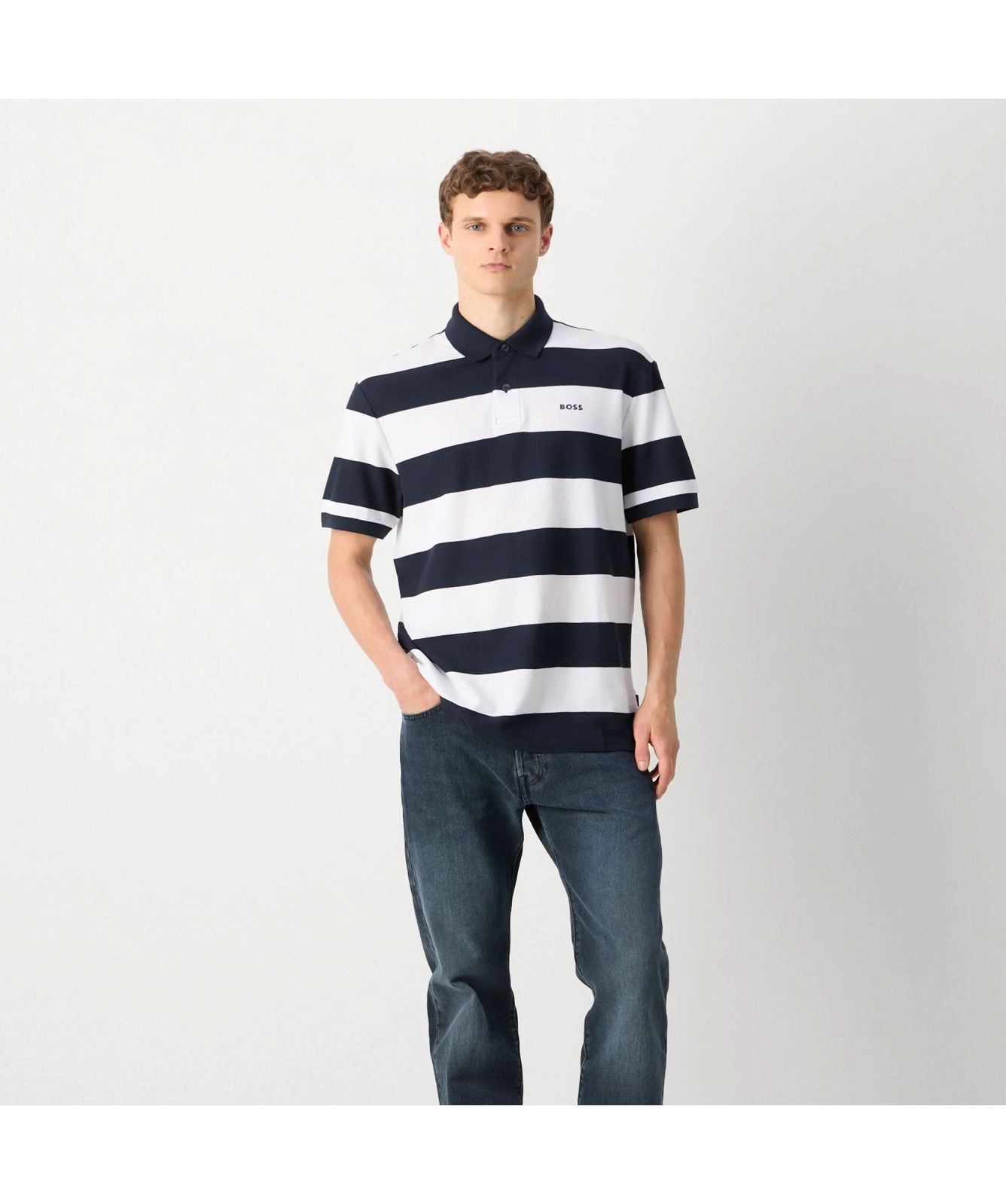 BOSS Cotton-Piqué Polo Shirt With Horizontal Stripe | Salmon Pink