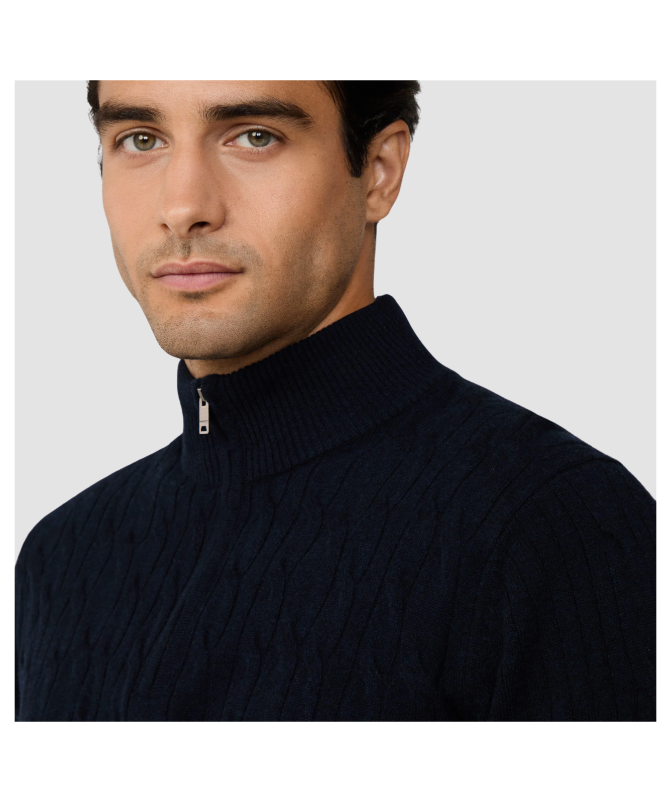 Hackett London Knitwear | Lambswool Cable Quarter Zip Jumper 
