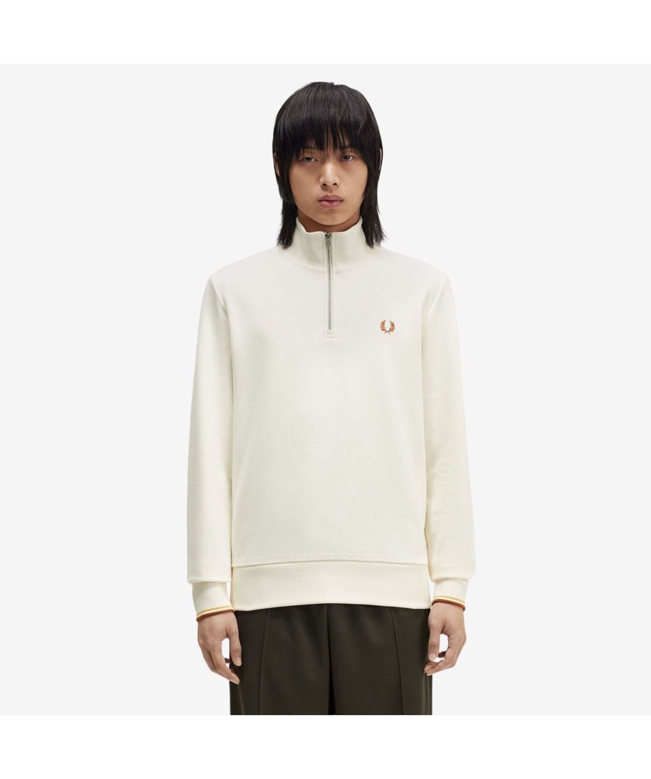 トップス FRED PERRY  size M Half Zip Sweatshirt - Shaded Stone / Ecru / Dark Petrol