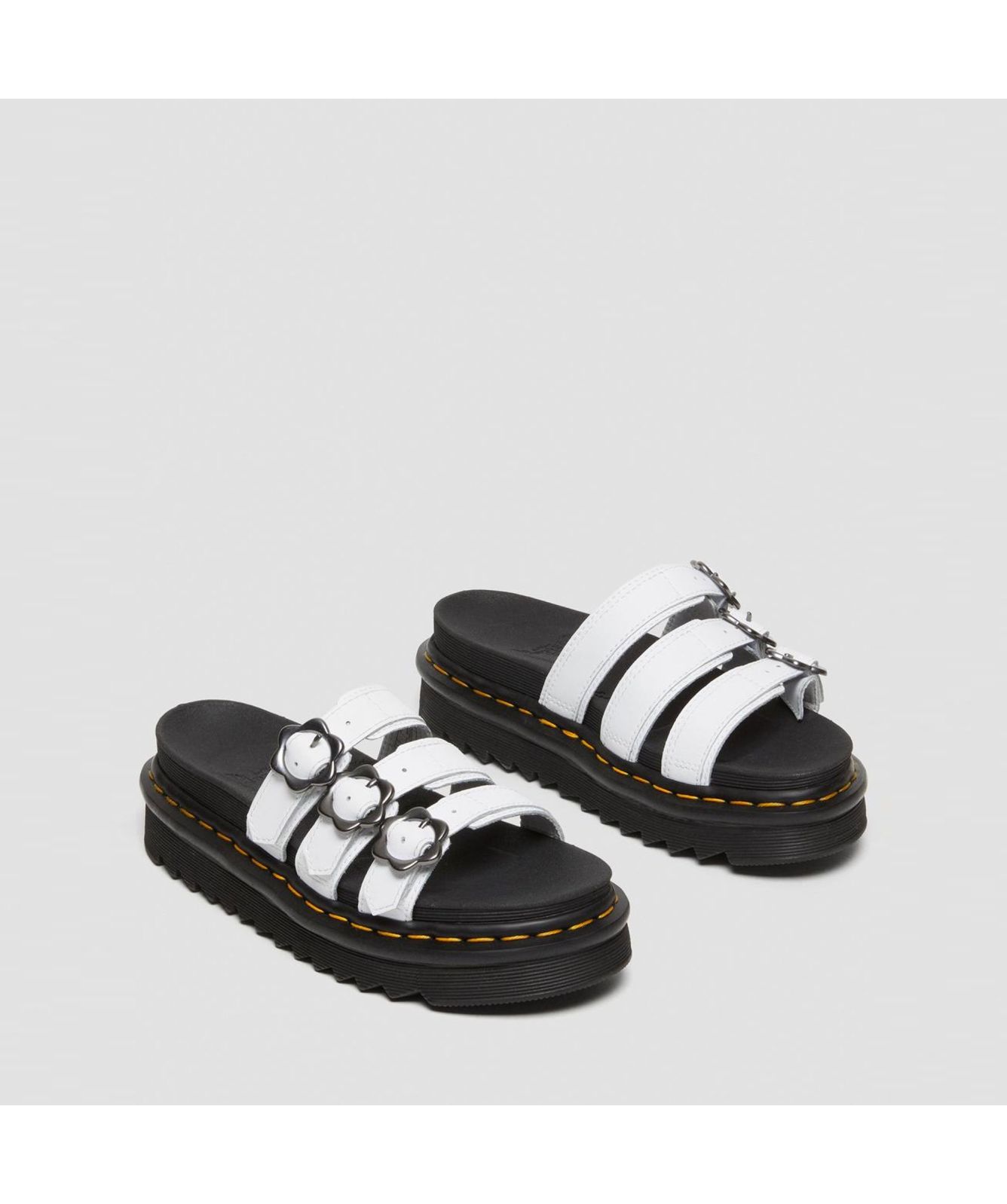 Martens Blaire Flower Buckle Leather Slide Sandals