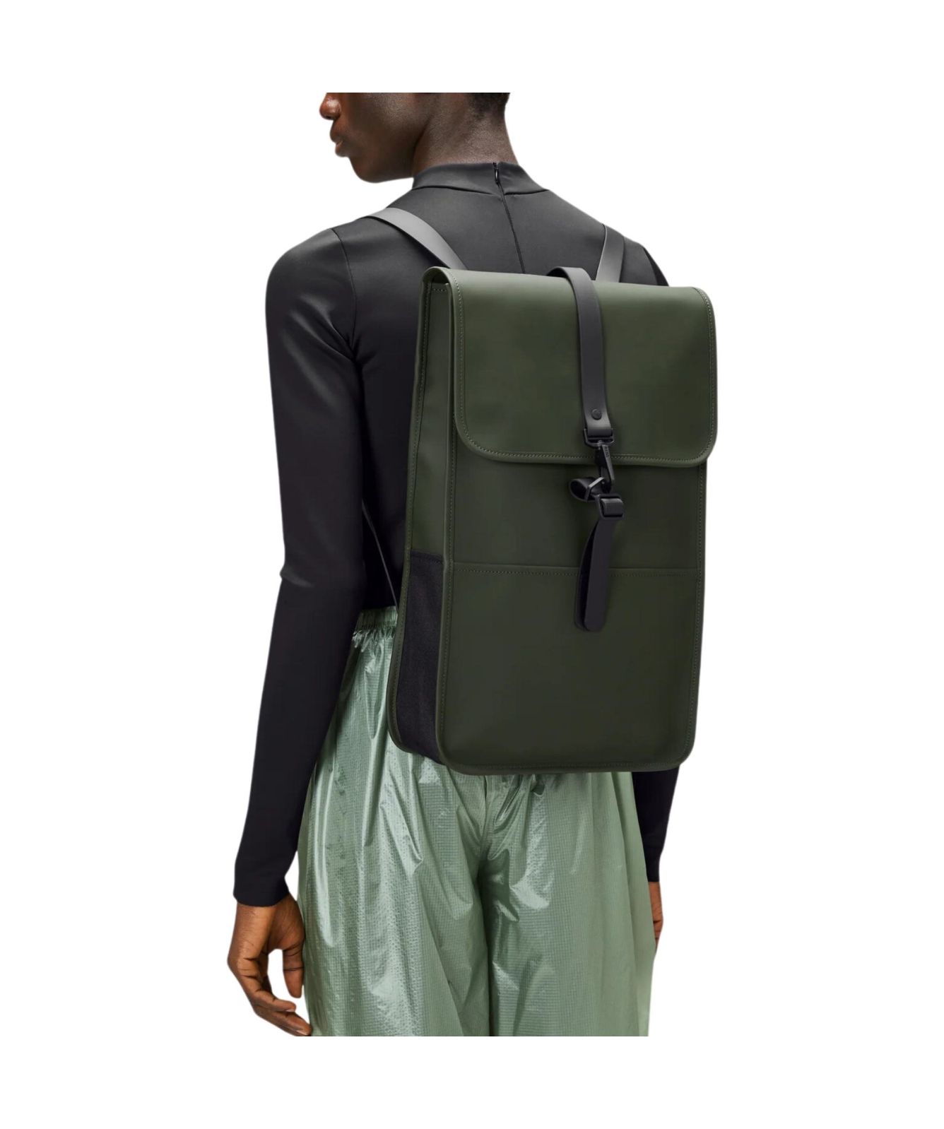 rains olive backpack On the inside Rains Backpack W3 in black