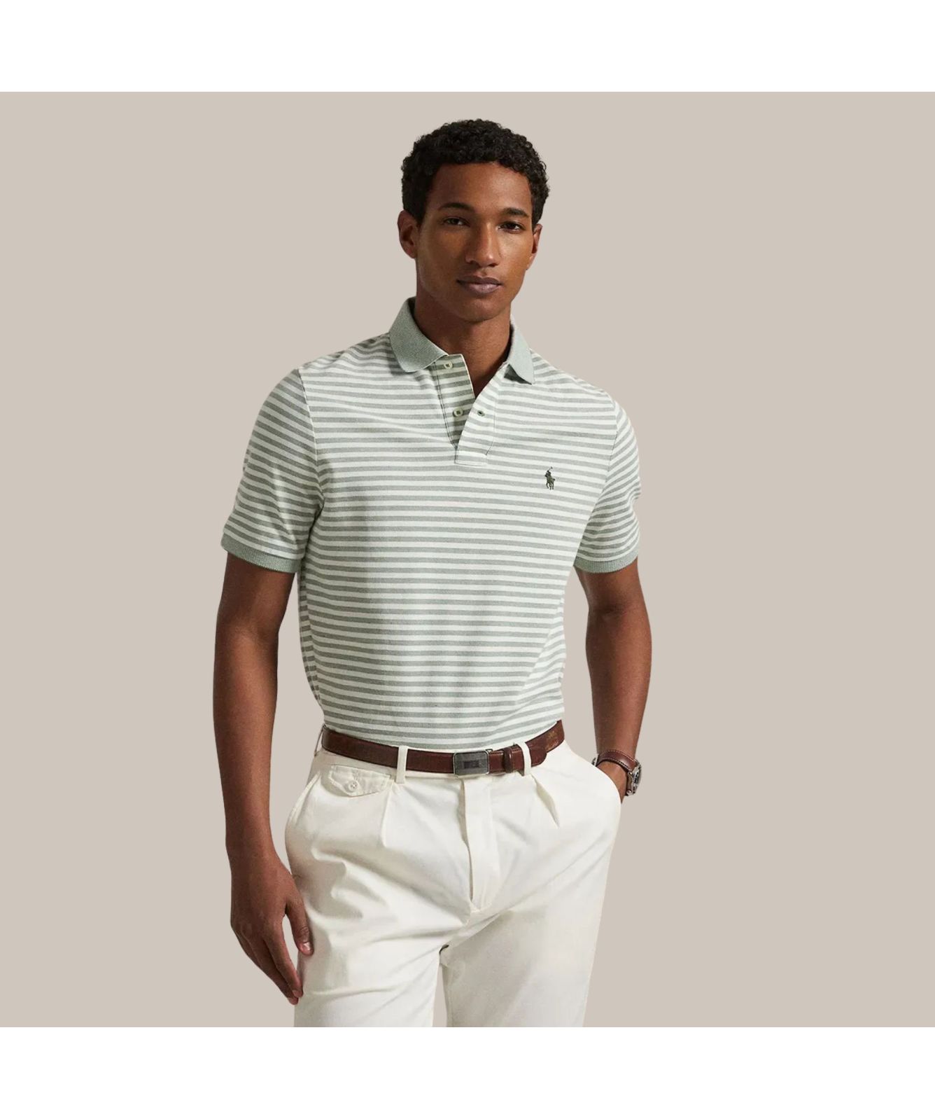 Polo Ralph Lauren Custom Slim Fit Stripe Oxford Mesh Polo Shirt