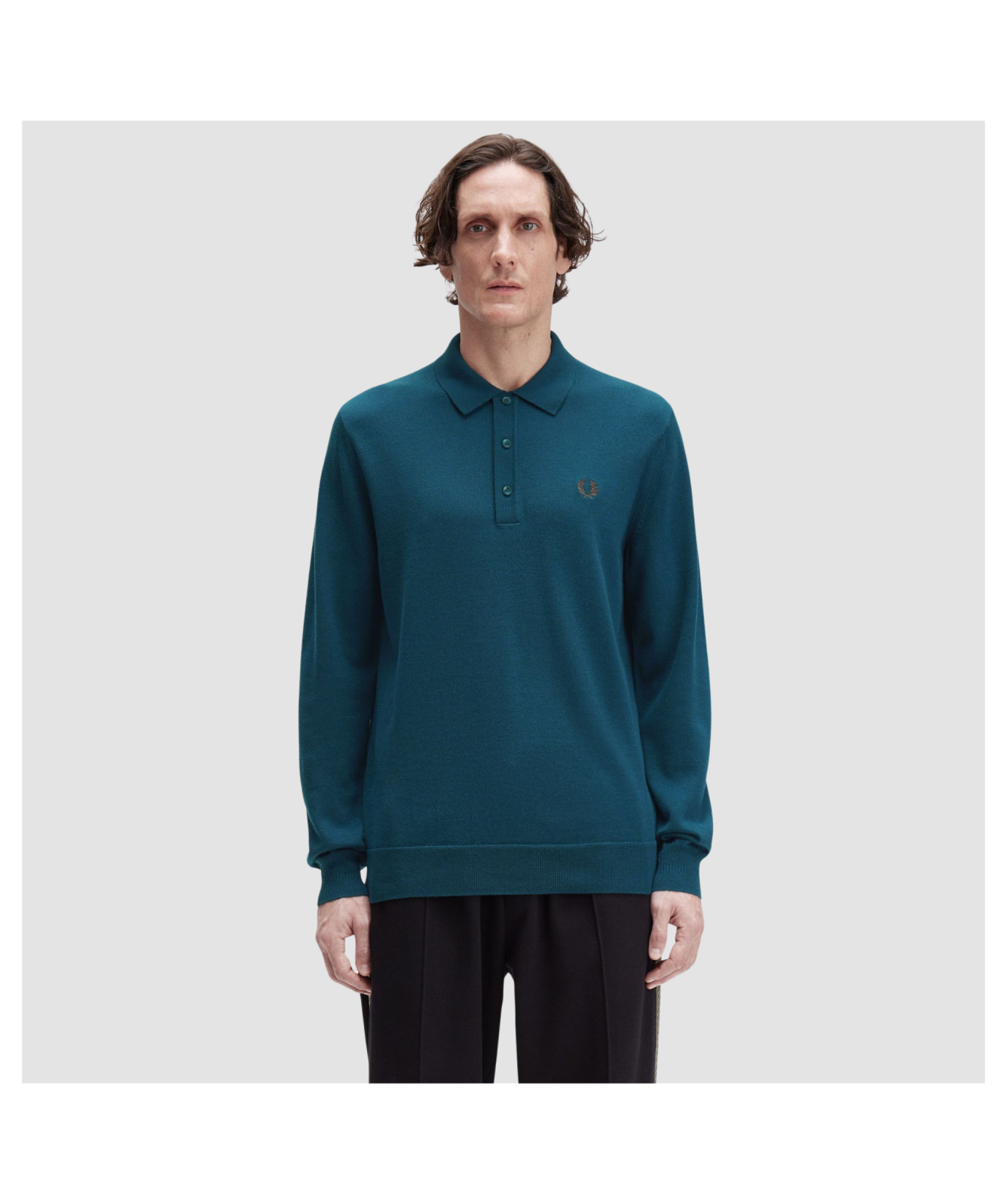 Fred Perry Classic Knitted Shirt Dark Petrol K4535 Z23