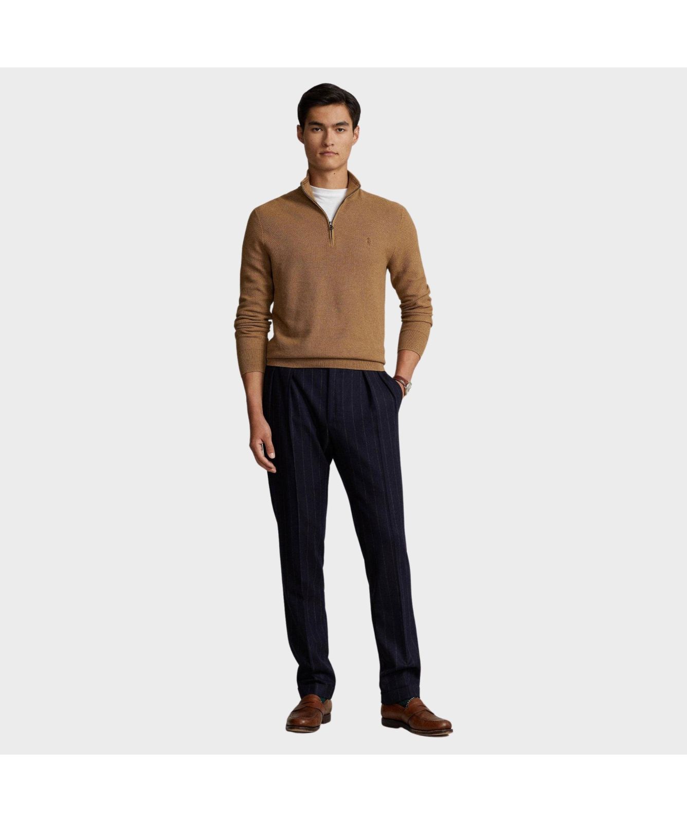 Polo Ralph Lauren Honeycomb Texture ¼ Zip Jumper | brown