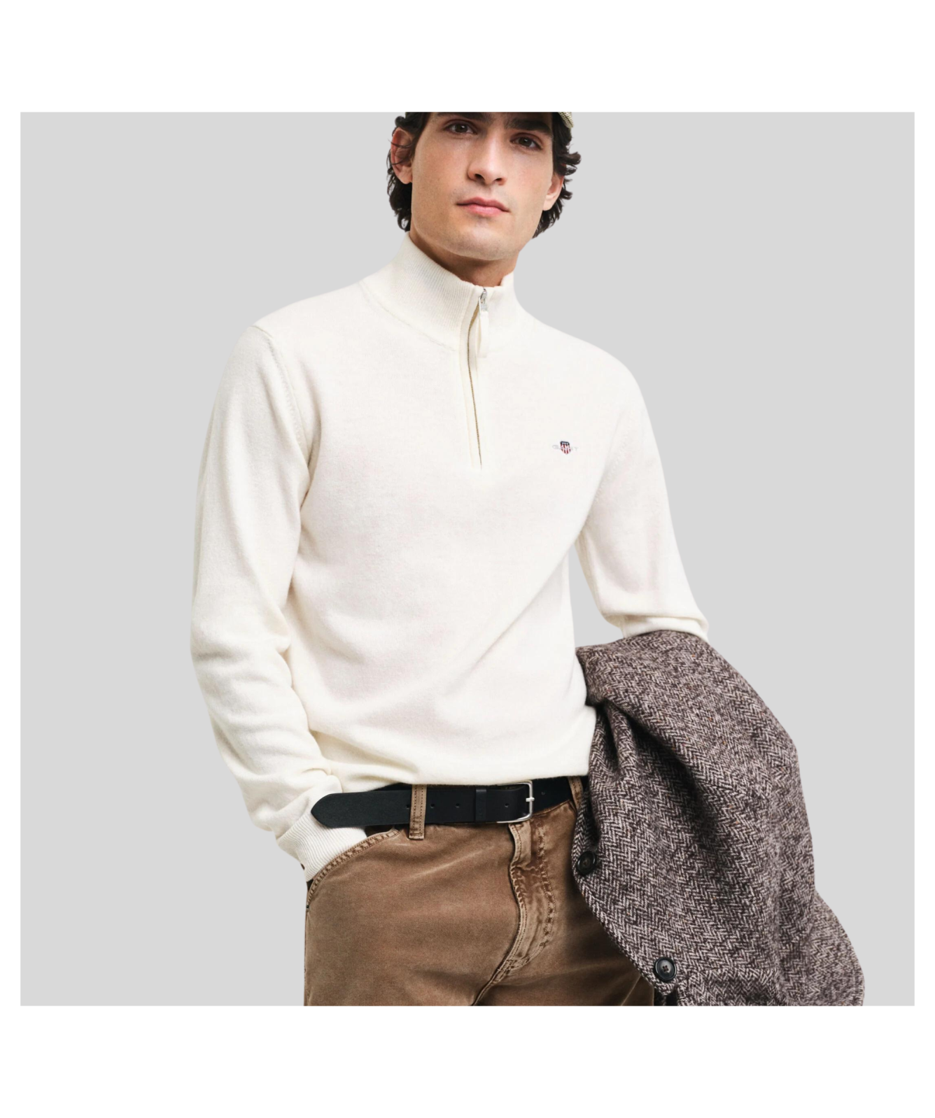 GANT Men's Superfine Lambswool Half Zip Jumper Cream 87213