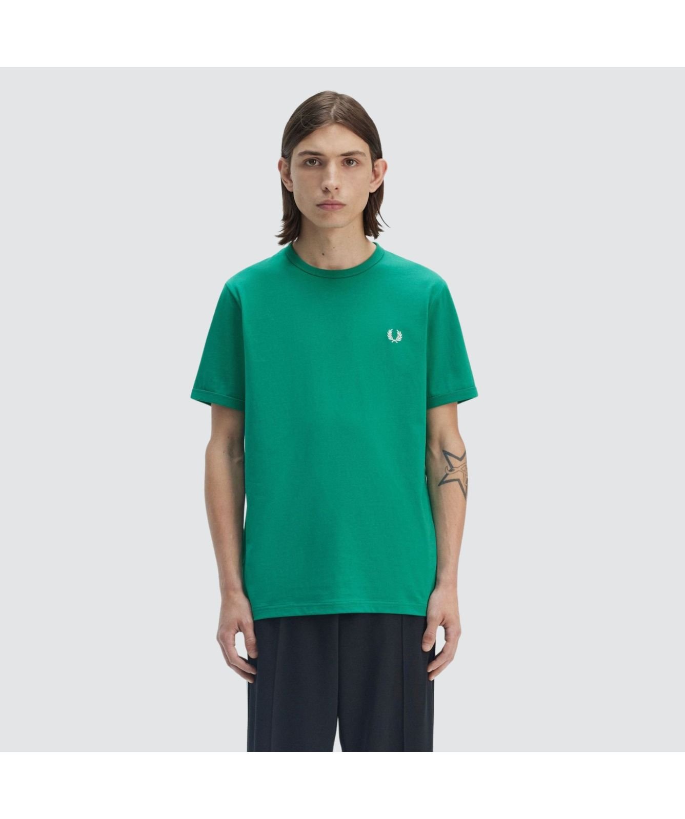Fred Perry Ringer Crew Neck T-Shirt | Sage-M3519-X06, Dark