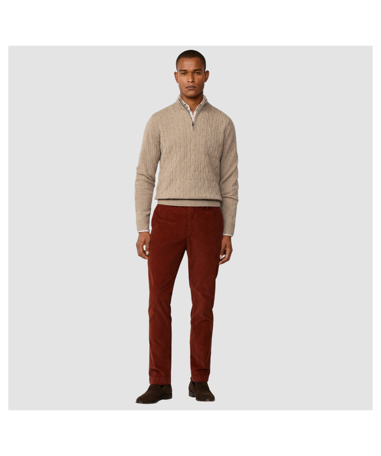Hackett London Knitwear | Lambswool Cable Quarter Zip Jumper